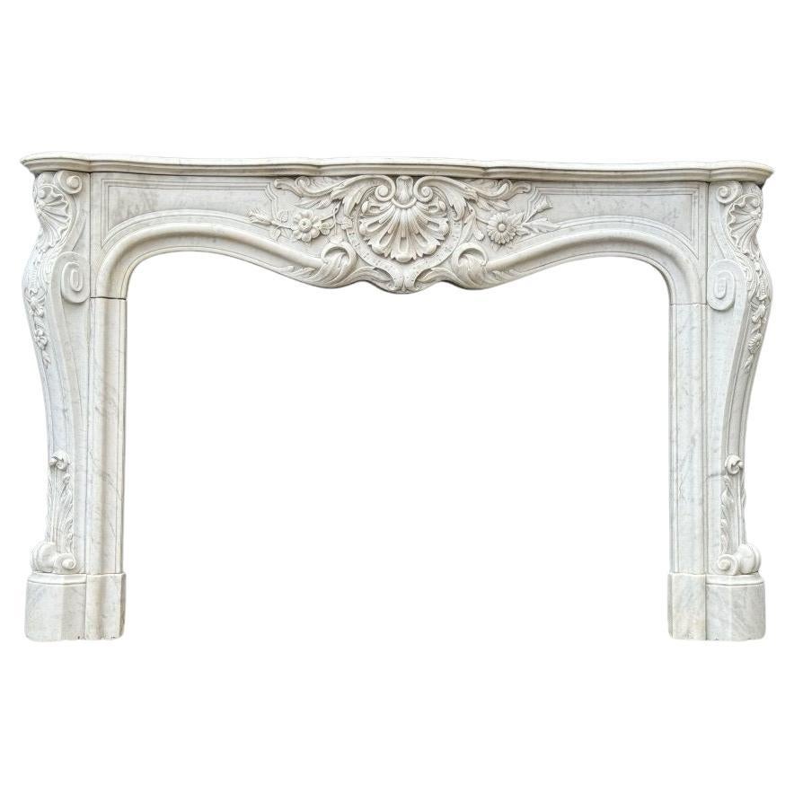 Remarkable Louis XV Style Fireplace In White Carrara Marble Circa 1880 For Sale