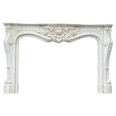 Antique Remarkable Louis XV Style Fireplace In White Carrara Marble Circa 1880