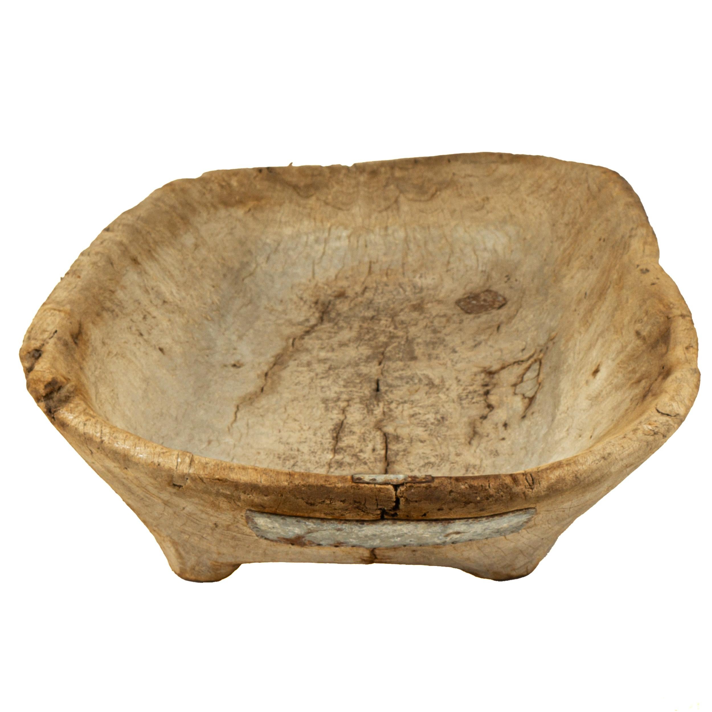 Primitive Remarkable Mesquite Wood Trough Bowl Found in Jalisco, Western Mexico, Mid 19th  For Sale