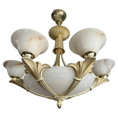 Remarkable Mid-Century Sculptured Silvered Bronze and Alabaster Chandelier, 1970