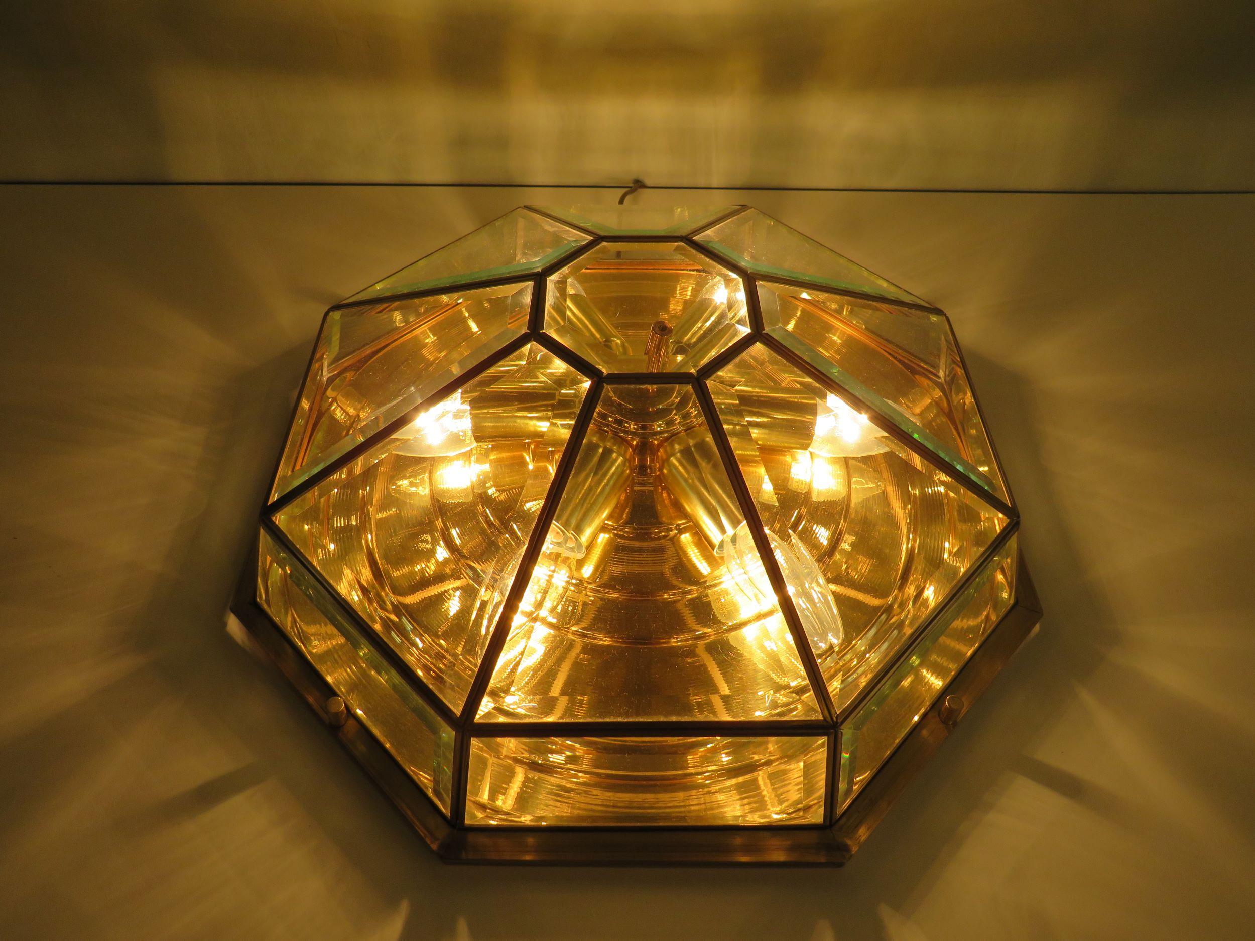 Belgian Remarkable octagonal ceiling lamp by Deknudt, Belgium 80s , Hollywood Regency