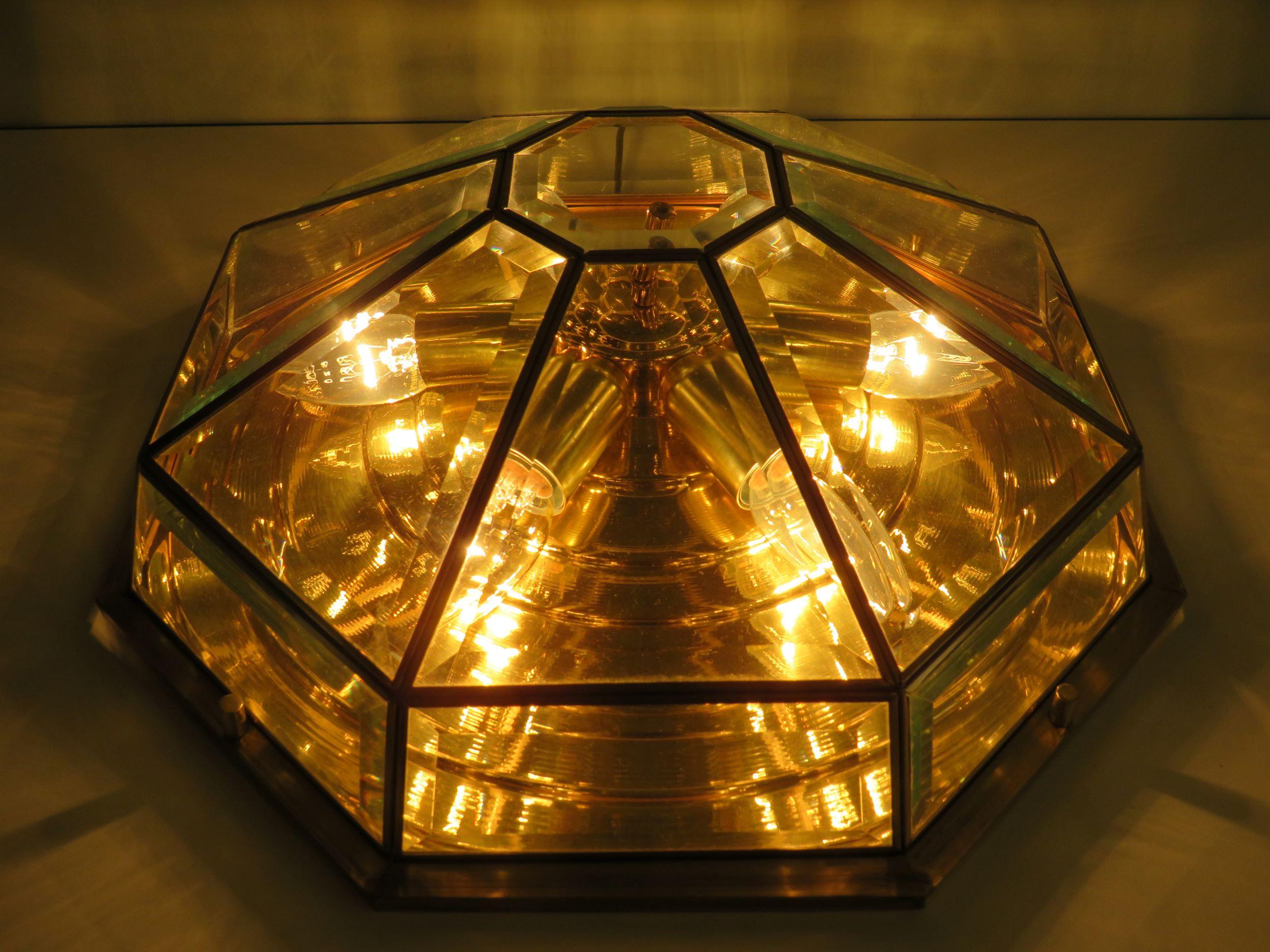 Late 20th Century Remarkable octagonal ceiling lamp by Deknudt, Belgium 80s , Hollywood Regency