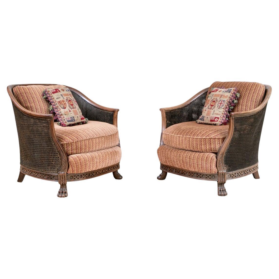 Remarkable Pair Of French Style Cane Club Chairs