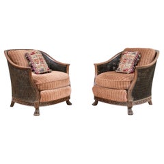 Remarquable paire de fauteuils club en rotin de style français
