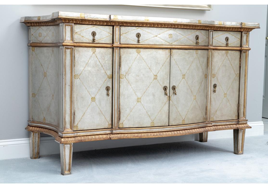 Hollywood Regency Extraordinary Pair of John-Richard Silvered Leather Credenzas For Sale