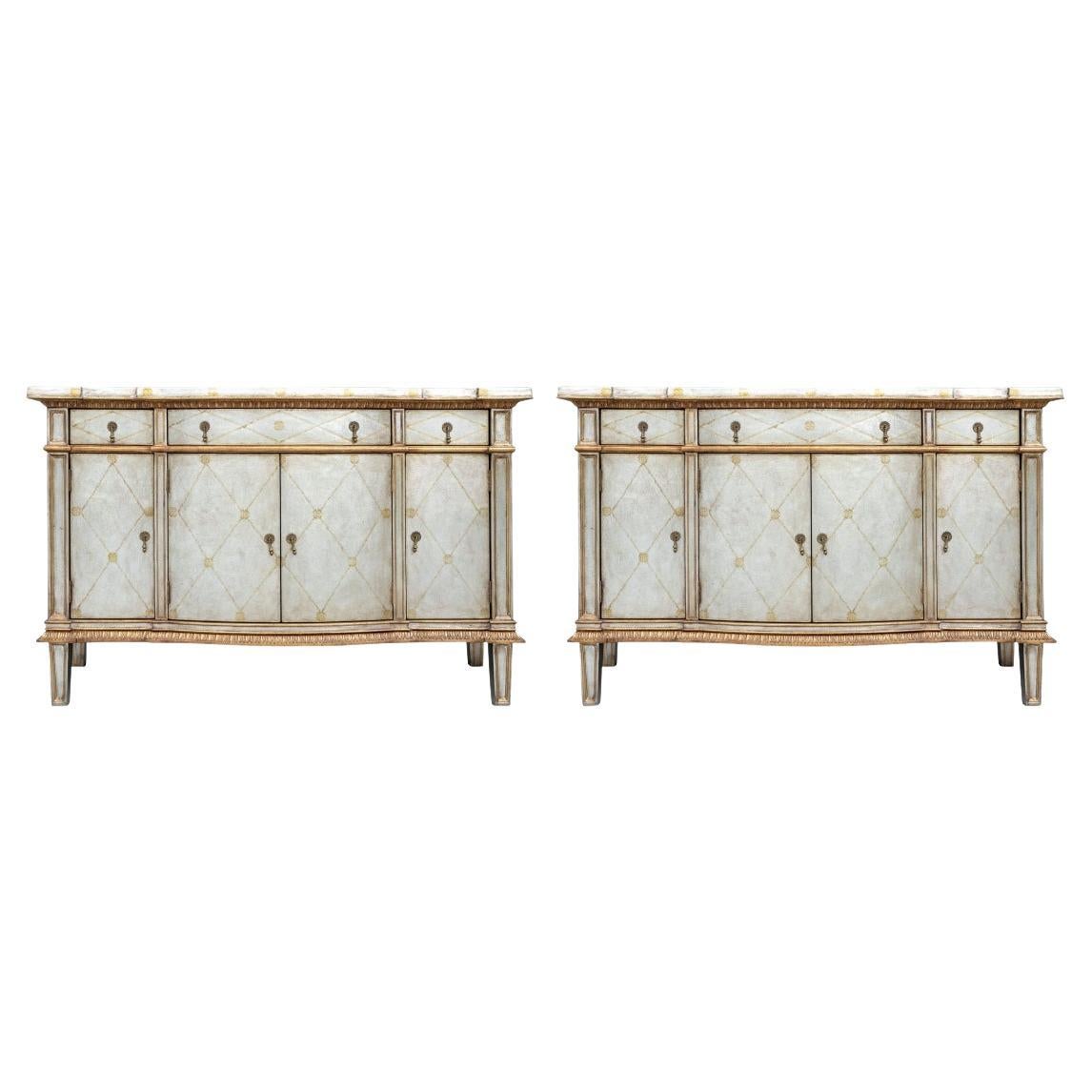 Extraordinary Pair of John-Richard Silvered Leather Credenzas For Sale