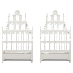 Remarkable Pair Of Raj Style Twin Headboards In White Paint