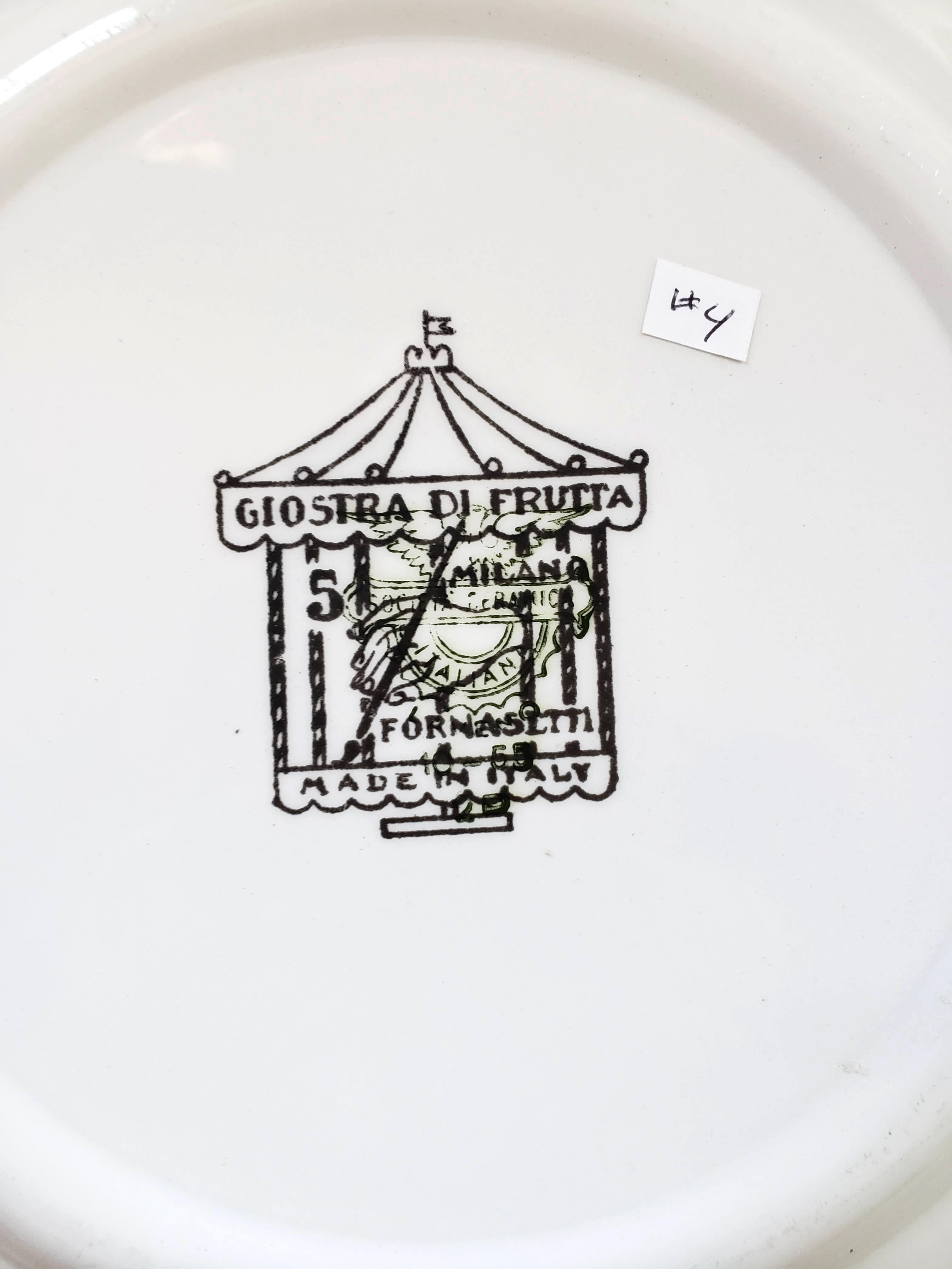 Mid-Century Modern Remarkable Rare Set of Four Piero Fornasetti Giostra di Frutta Pattern Plates