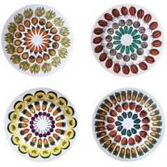 Retro Remarkable Rare Set of Four Piero Fornasetti Giostra di Frutta Pattern Plates