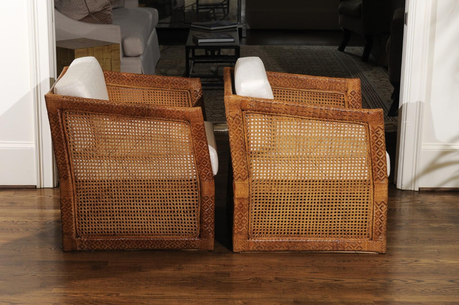 Remarkable Restored Pair of Rattlesnake Style Cane Club Chairs, circa 1970 6