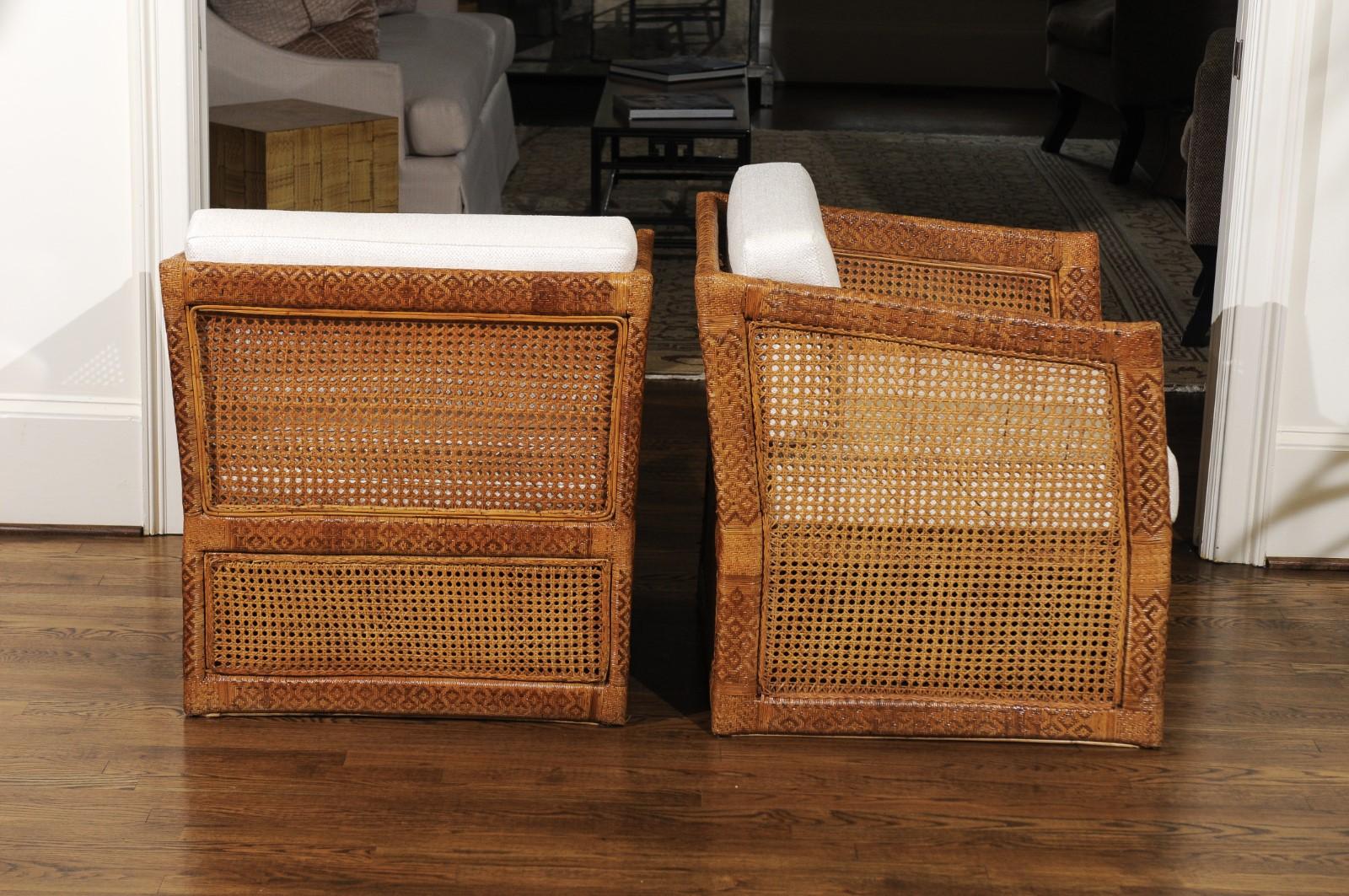 Remarkable Restored Pair of Rattlesnake Style Cane Club Chairs, circa 1970 7