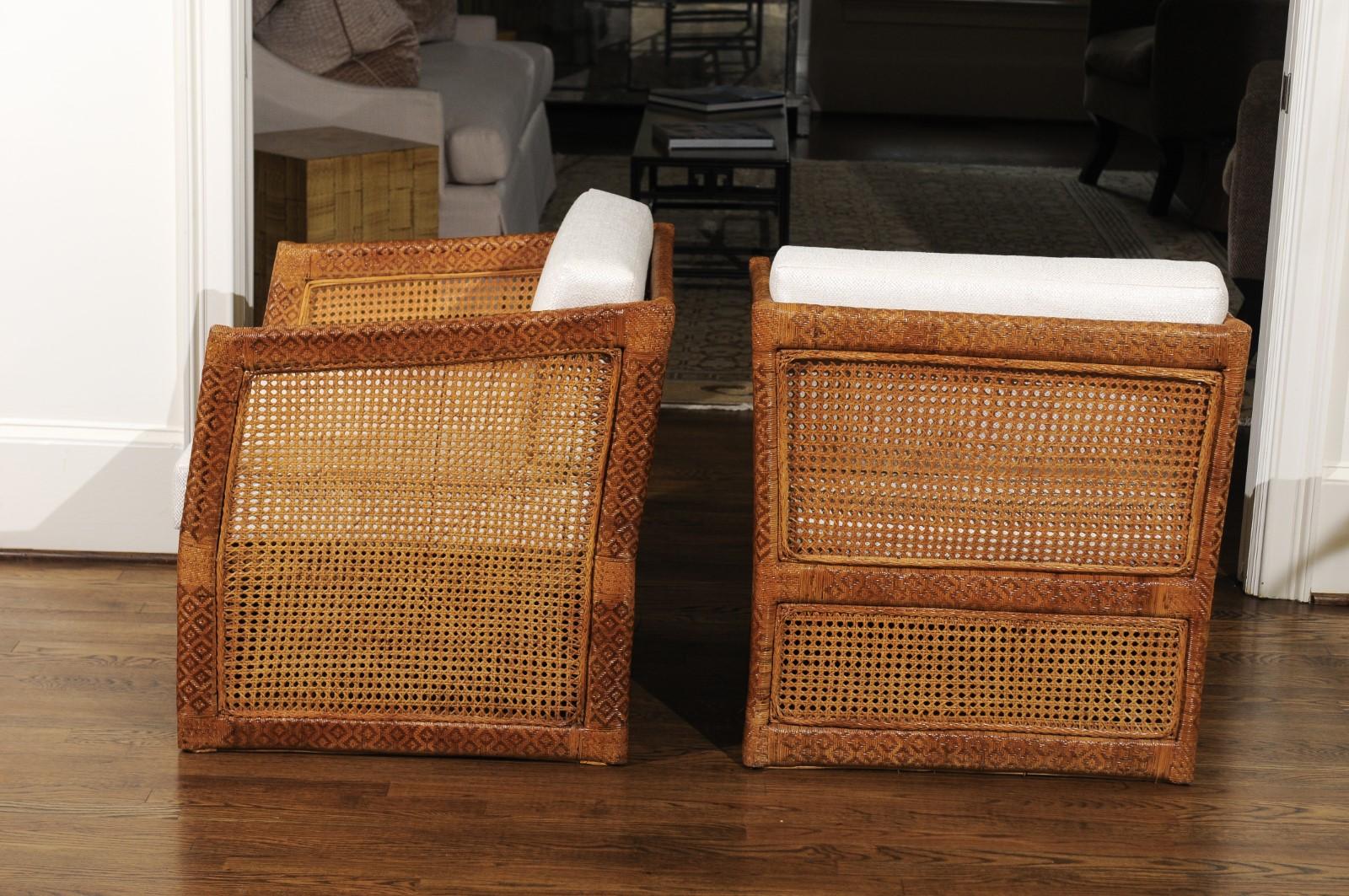 Remarkable Restored Pair of Rattlesnake Style Cane Club Chairs, circa 1970 9