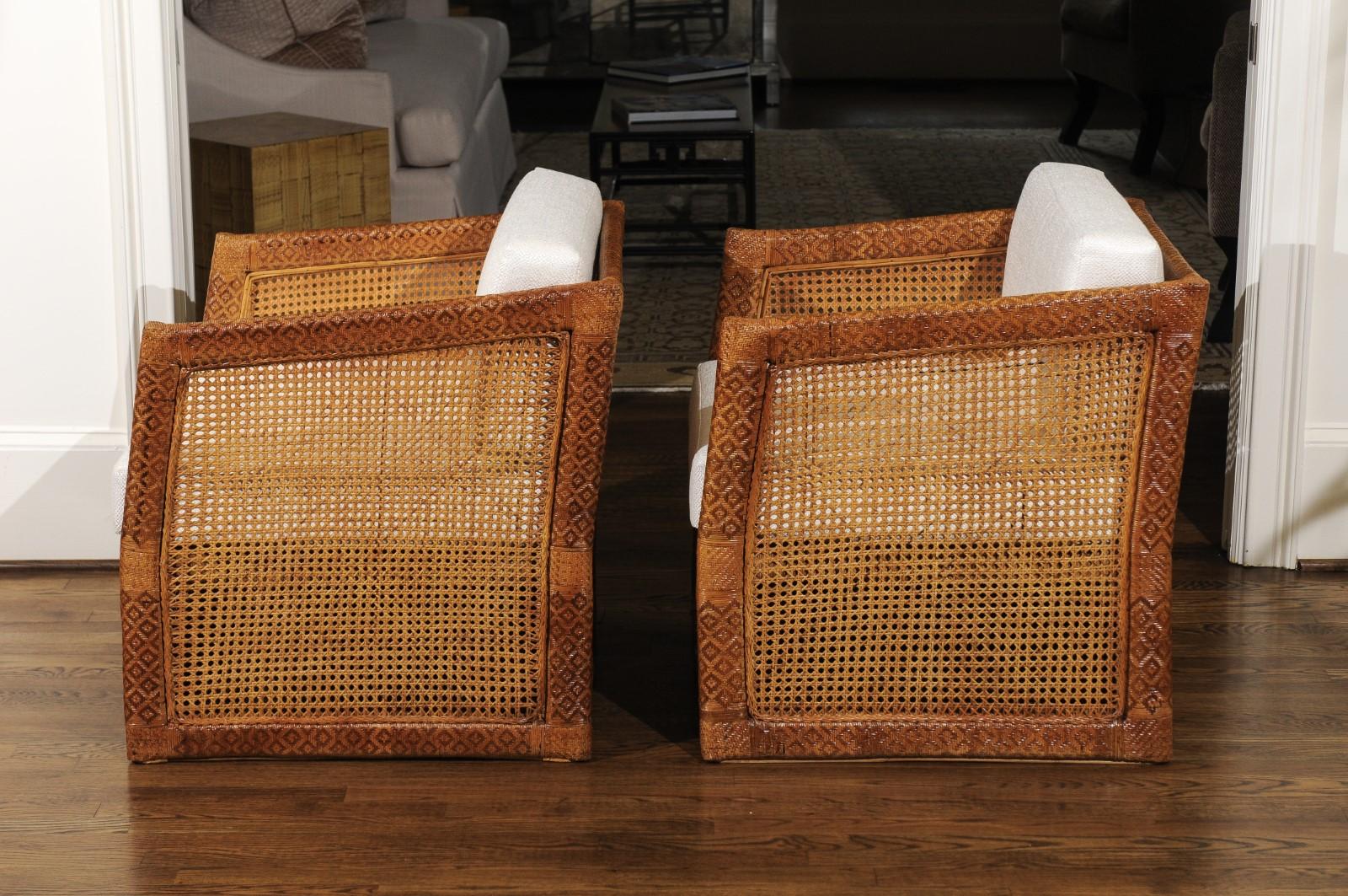 Remarkable Restored Pair of Rattlesnake Style Cane Club Chairs, circa 1970 10