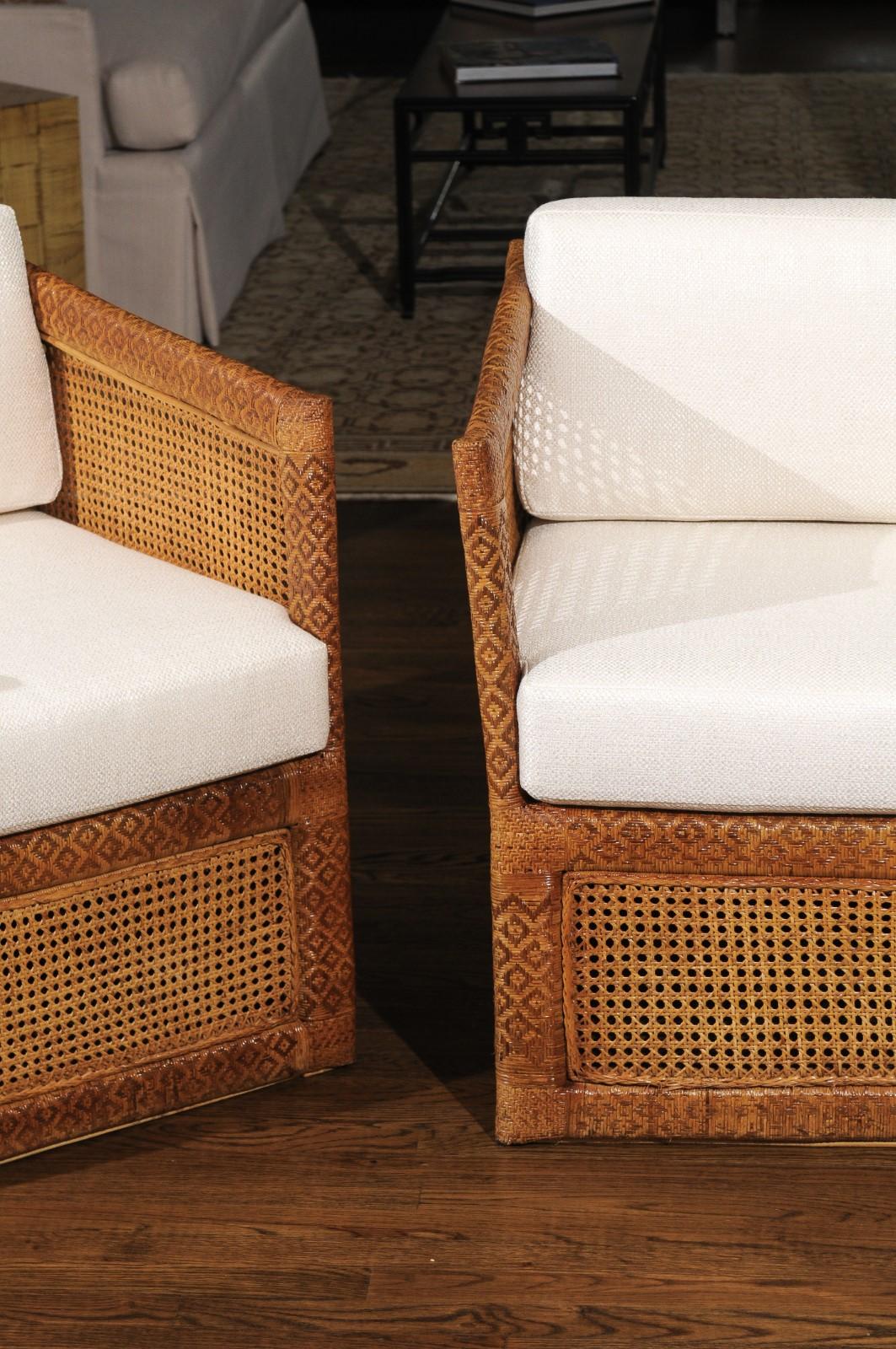 Remarkable Restored Pair of Rattlesnake Style Cane Club Chairs, circa 1970 1