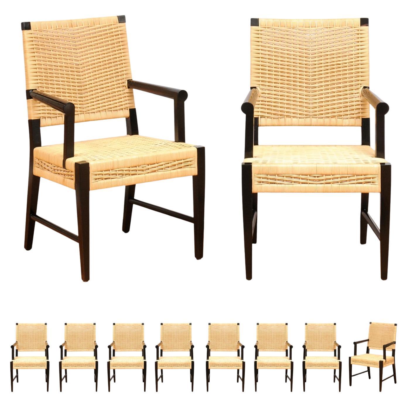 Remarkable Set of 10 Vintage Cane Arm Chairs by John Hutton for Donghia