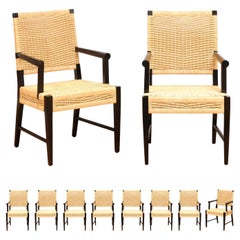 Remarquable ensemble de 10 chaises à accoudoirs en rotin Vintage par John Hutton pour Donghia
