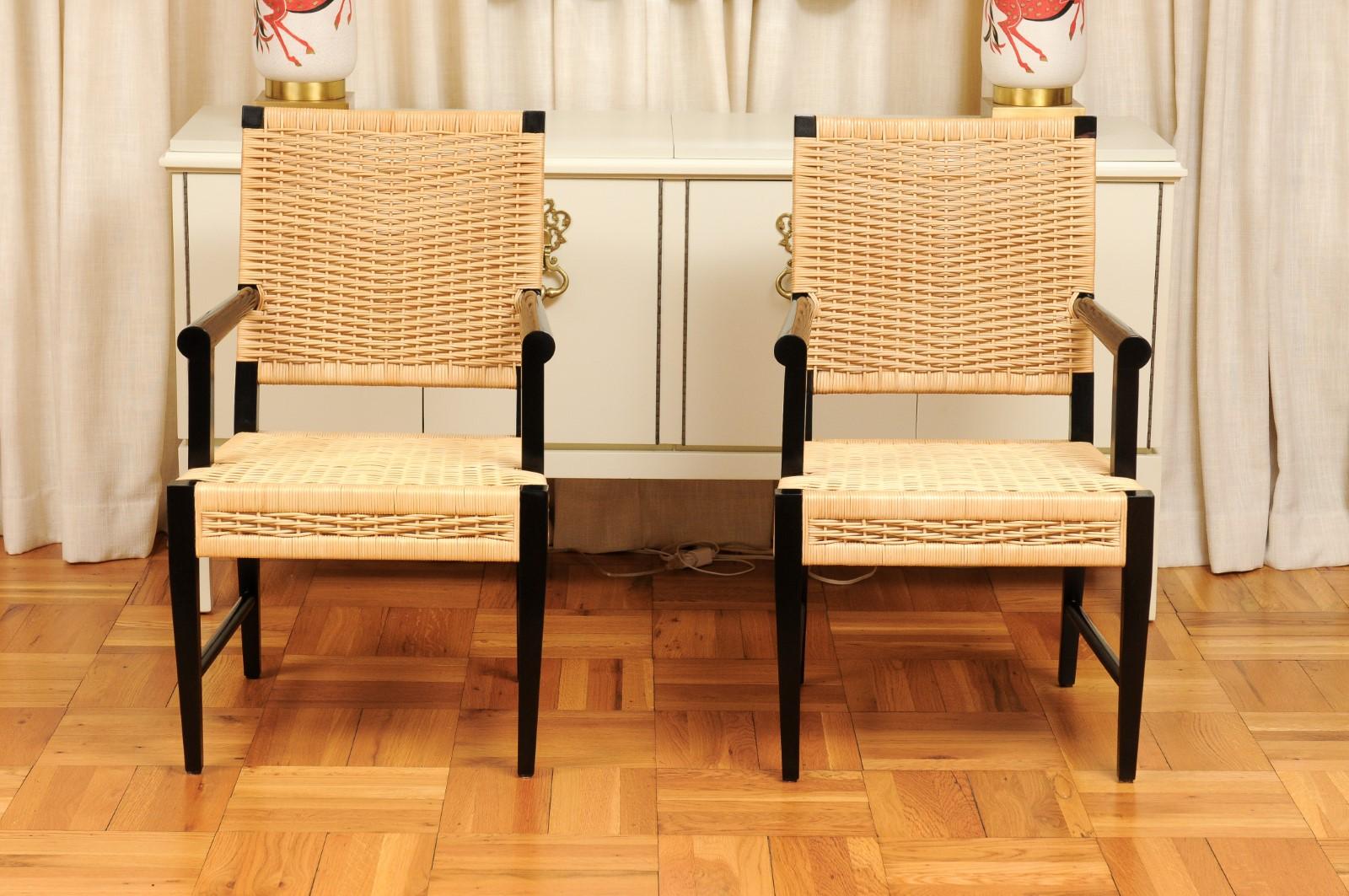 Remarkable Set of 12 Mahogany and Cane Arm Chairs by John Hutton for Donghia For Sale 7