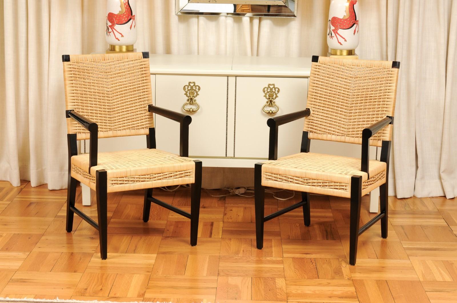 Remarkable Set of 12 Mahogany and Cane Arm Chairs by John Hutton for Donghia For Sale 8