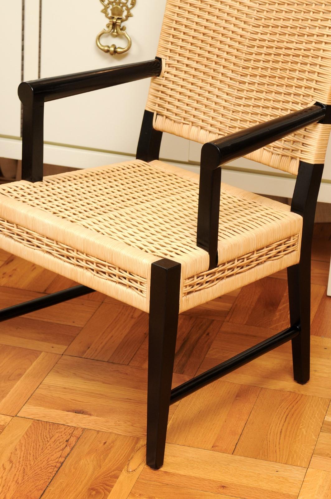 Remarkable Set of 12 Mahogany and Cane Arm Chairs by John Hutton for Donghia For Sale 11