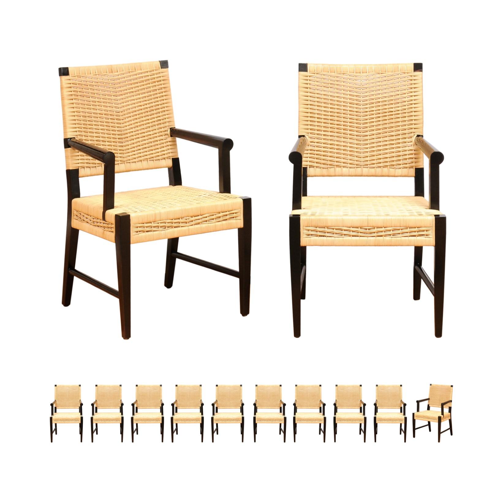 Remarkable Set of 12 Mahogany and Cane Arm Chairs by John Hutton for Donghia For Sale 13
