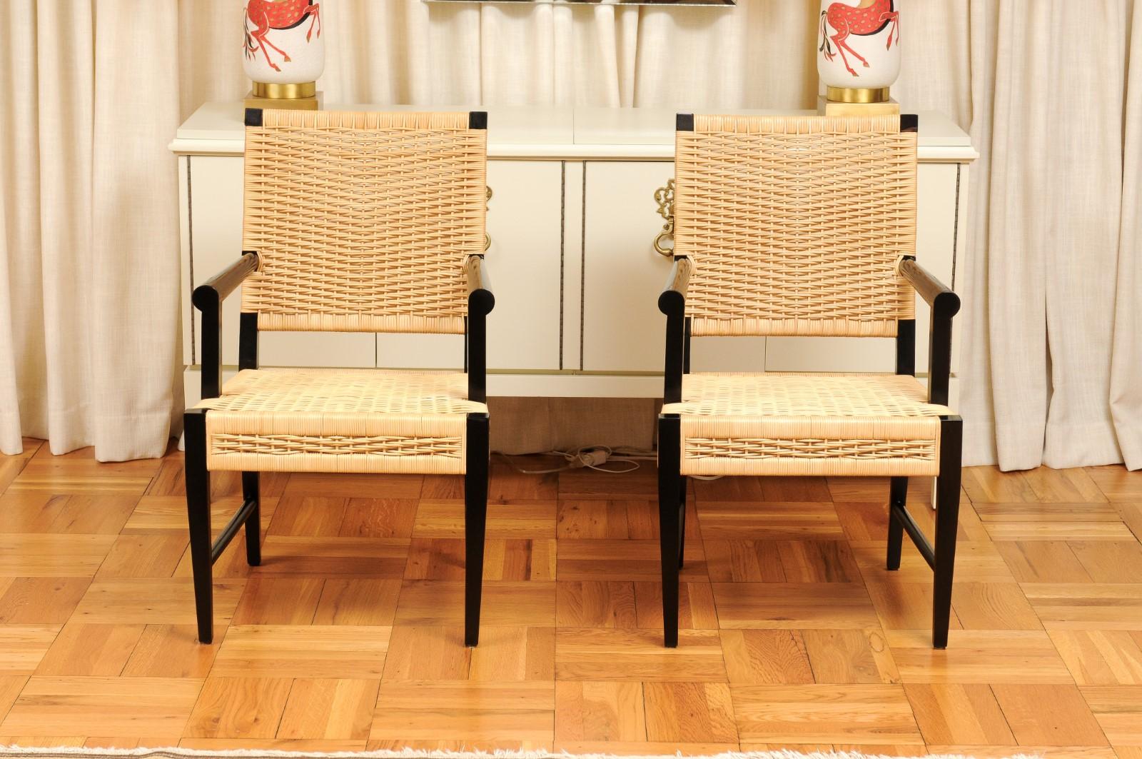 Fin du 20e siècle Remarquable ensemble de 12 fauteuils en acajou et rotin de John Hutton pour Donghia en vente
