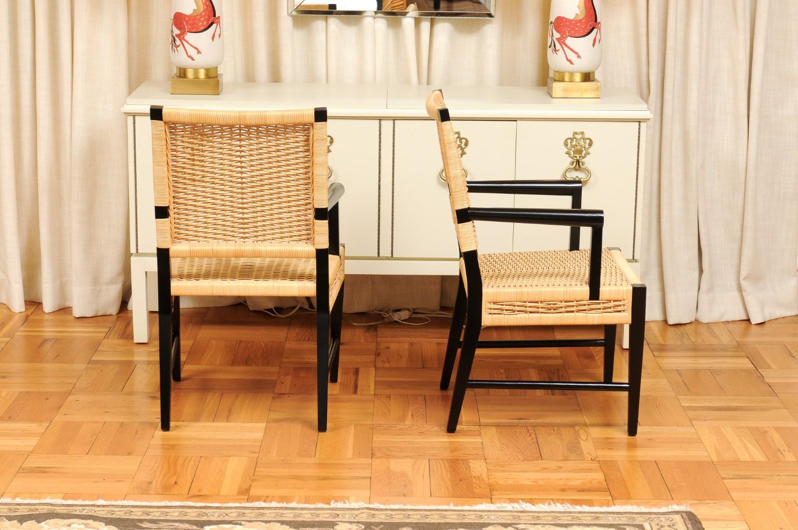 Remarkable Set of 12 Mahogany and Cane Arm Chairs by John Hutton for Donghia For Sale 2