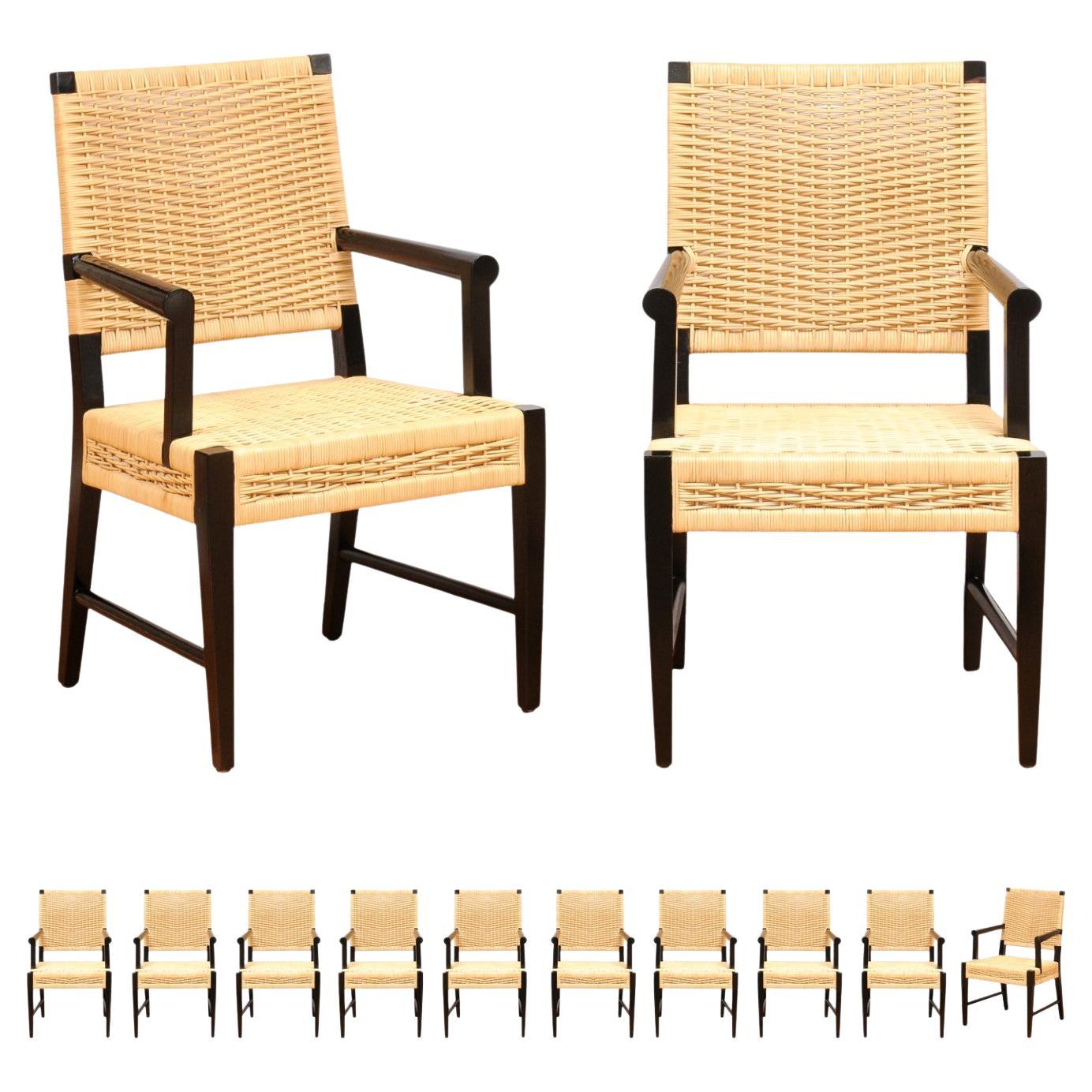 Remarkable Set of 12 Mahogany and Cane Arm Chairs by John Hutton for Donghia For Sale