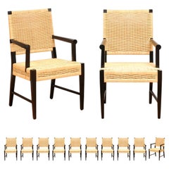 Remarkable Set of 12 Mahogany and Cane Arm Chairs by John Hutton for Donghia