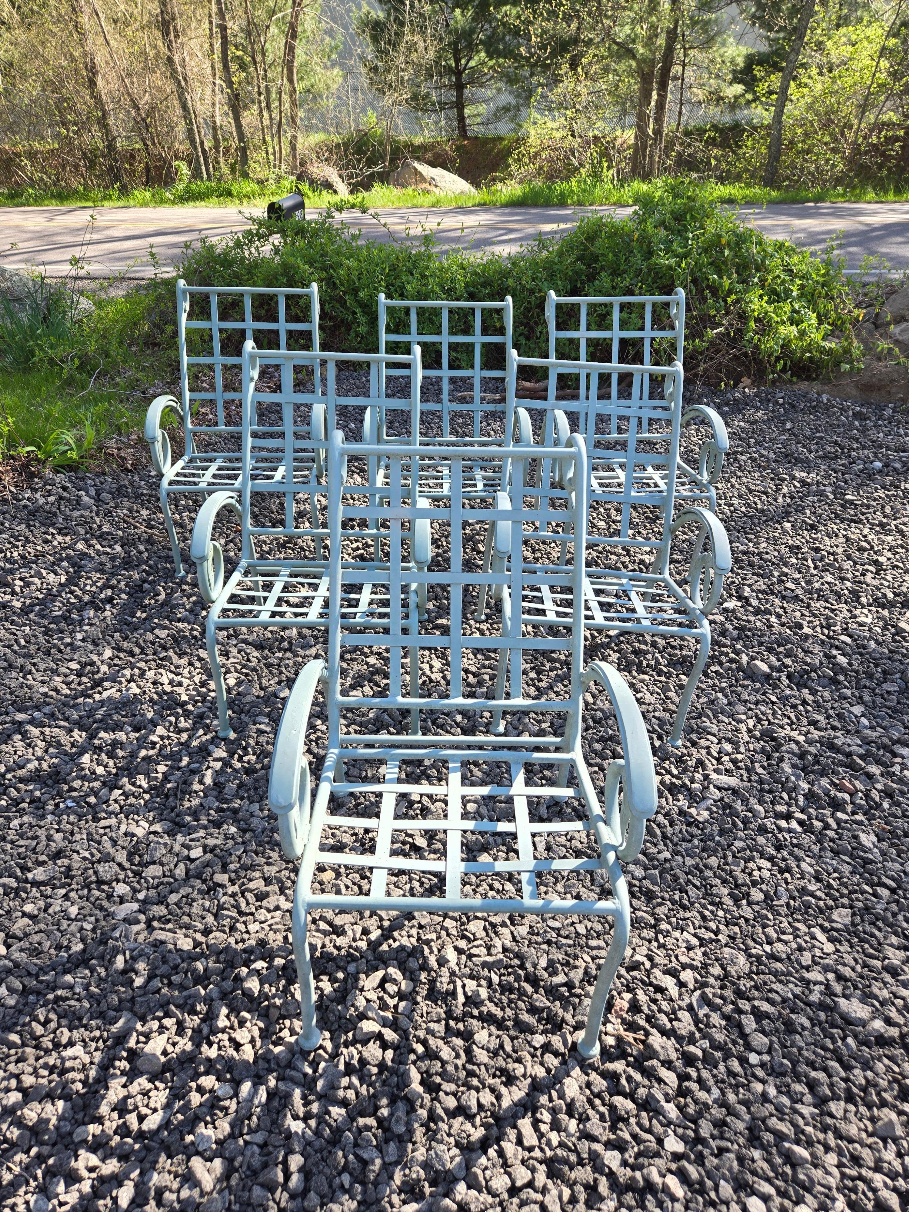 A Beautiful set of 6 Vintage Patio Chairs in  Maurizio Tempestini style are available now and ready to ship. These chairs provide generous seating and would be perfect with a custom made outdoor cushion from our upholsterer. The natural gray green