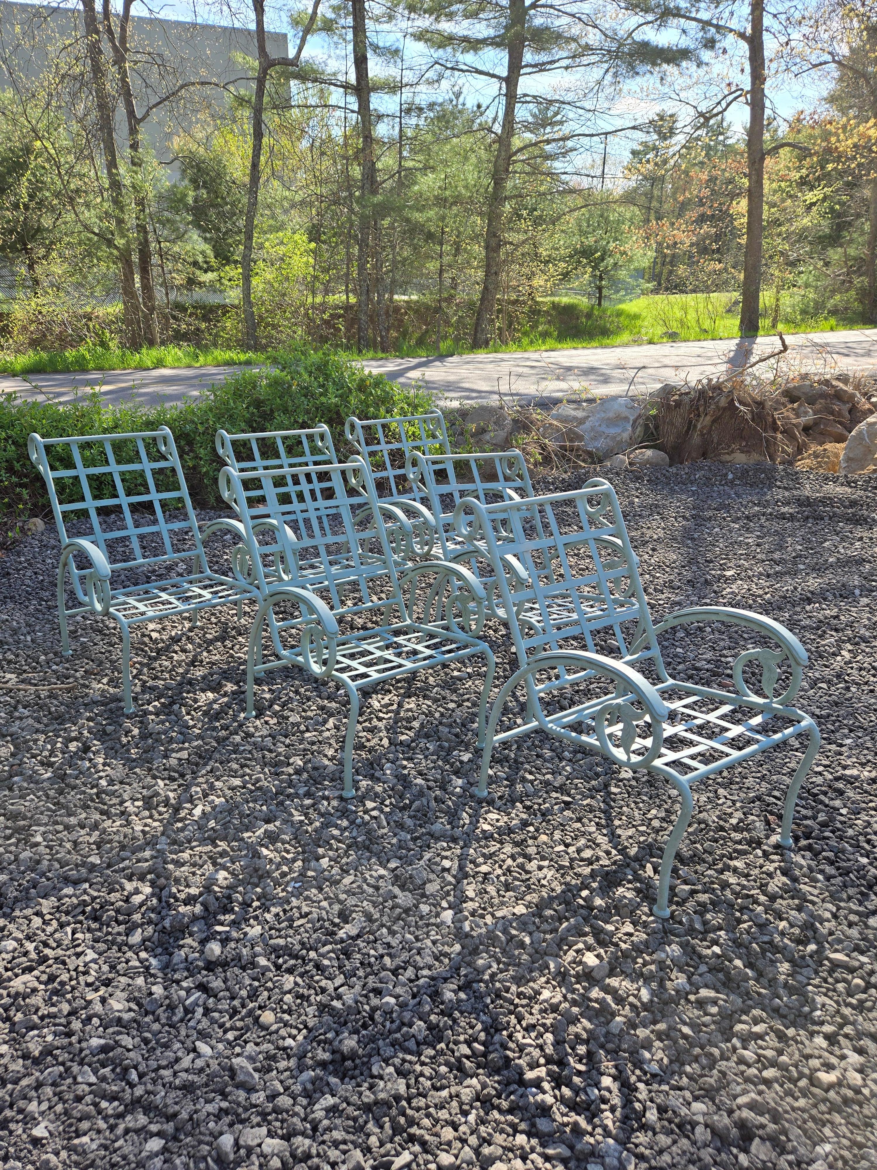 Mid-Century Modern Wrought Iron Patio Chairs Set of 6 Metal Garden Chairs For Sale