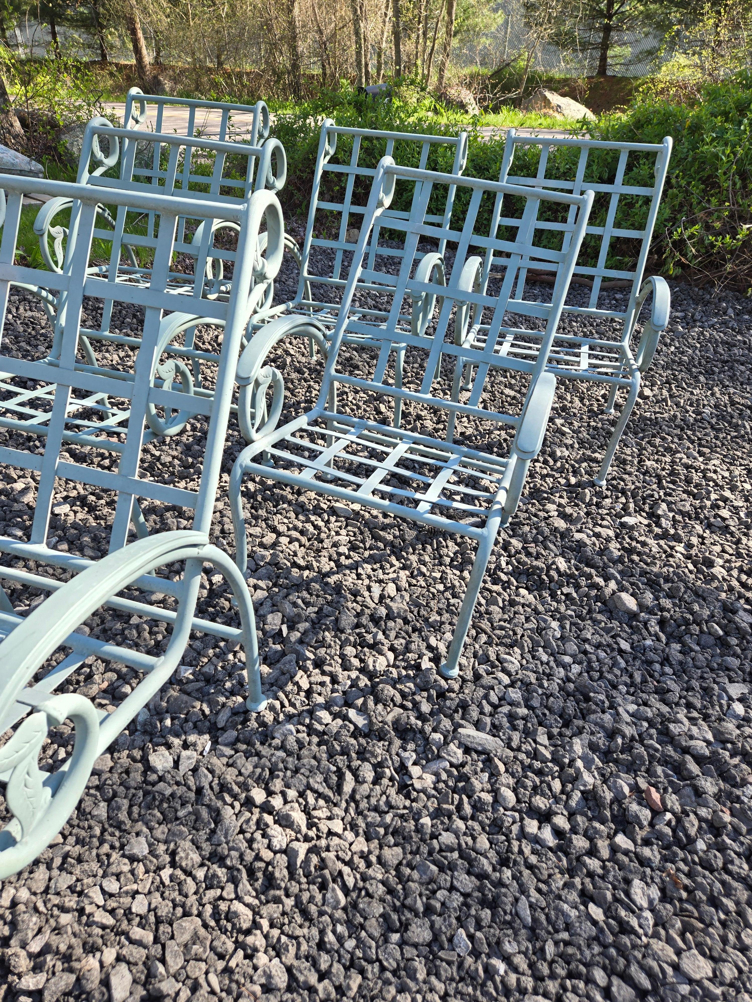 Wrought Iron Patio Chairs Set of 6 Metal Garden Chairs In Good Condition For Sale In Cumberland, RI