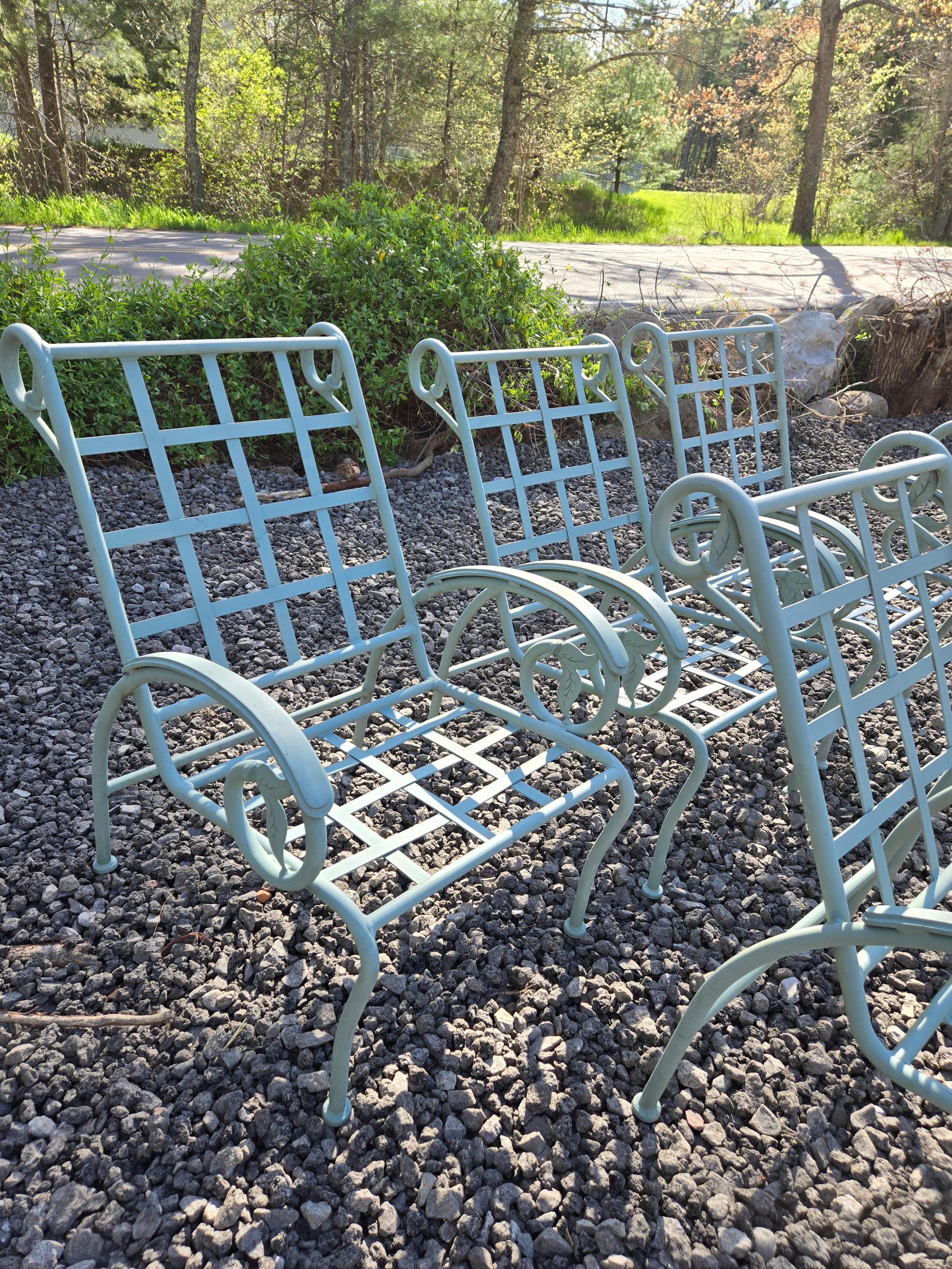 20th Century Wrought Iron Patio Chairs Set of 6 Metal Garden Chairs For Sale