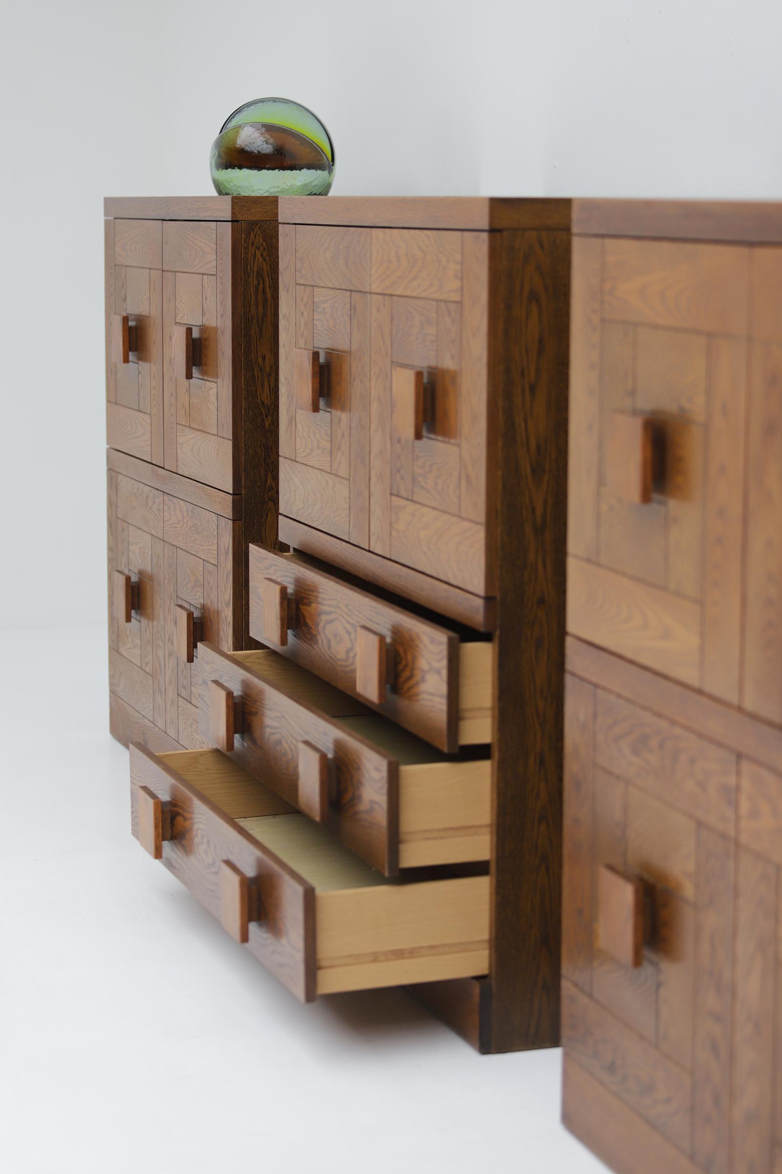 Remarkable set of cabinets, designed and produced by Defour Belgium in the 1970s For Sale 3