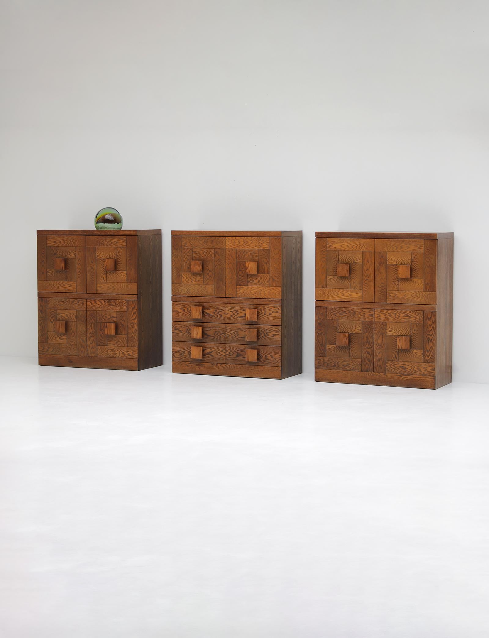 Remarkable set of cabinets, designed and produced by Defour Belgium in the 1970s For Sale 4