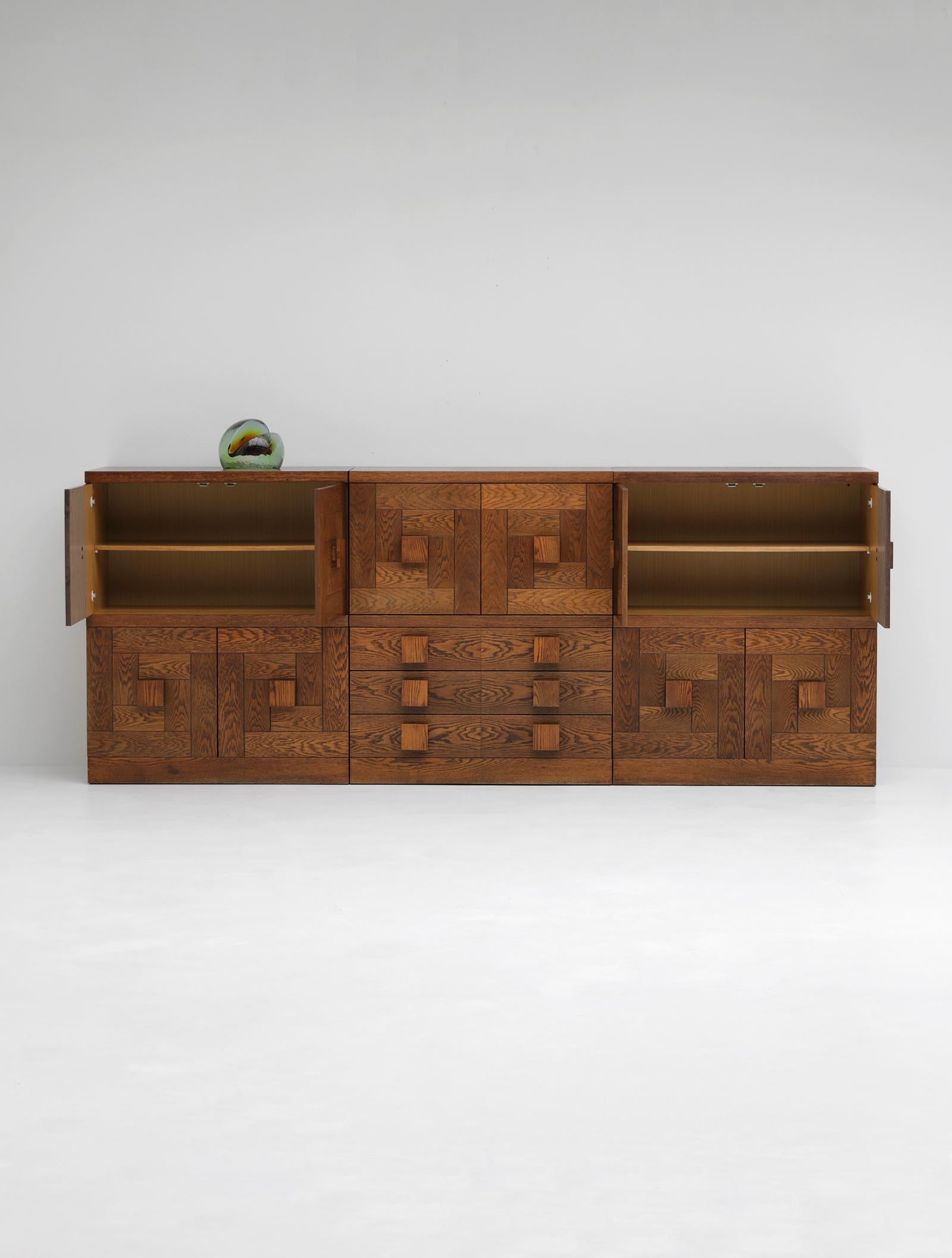 Remarkable set of cabinets, designed and produced by Defour Belgium in the 1970s For Sale 6