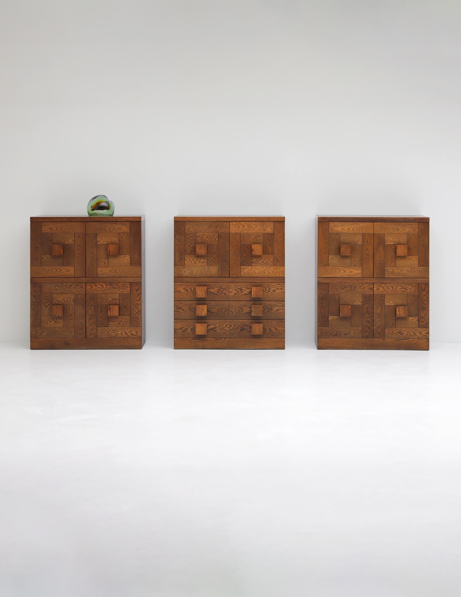 Remarkable set of cabinets, designed and produced by Defour Belgium in the 1970s For Sale 7