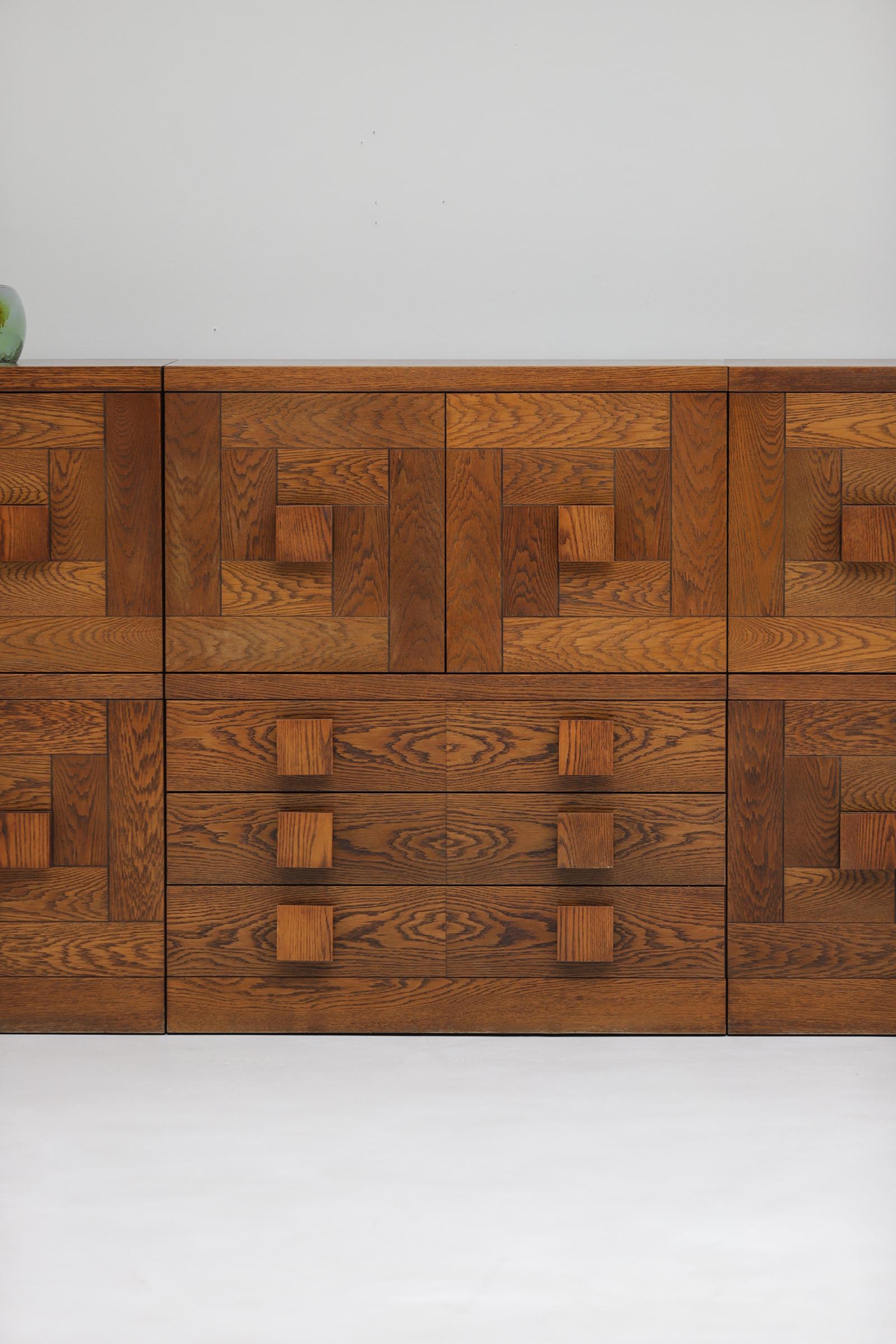 Mid-Century Modern Remarkable set of cabinets, designed and produced by Defour Belgium in the 1970s For Sale