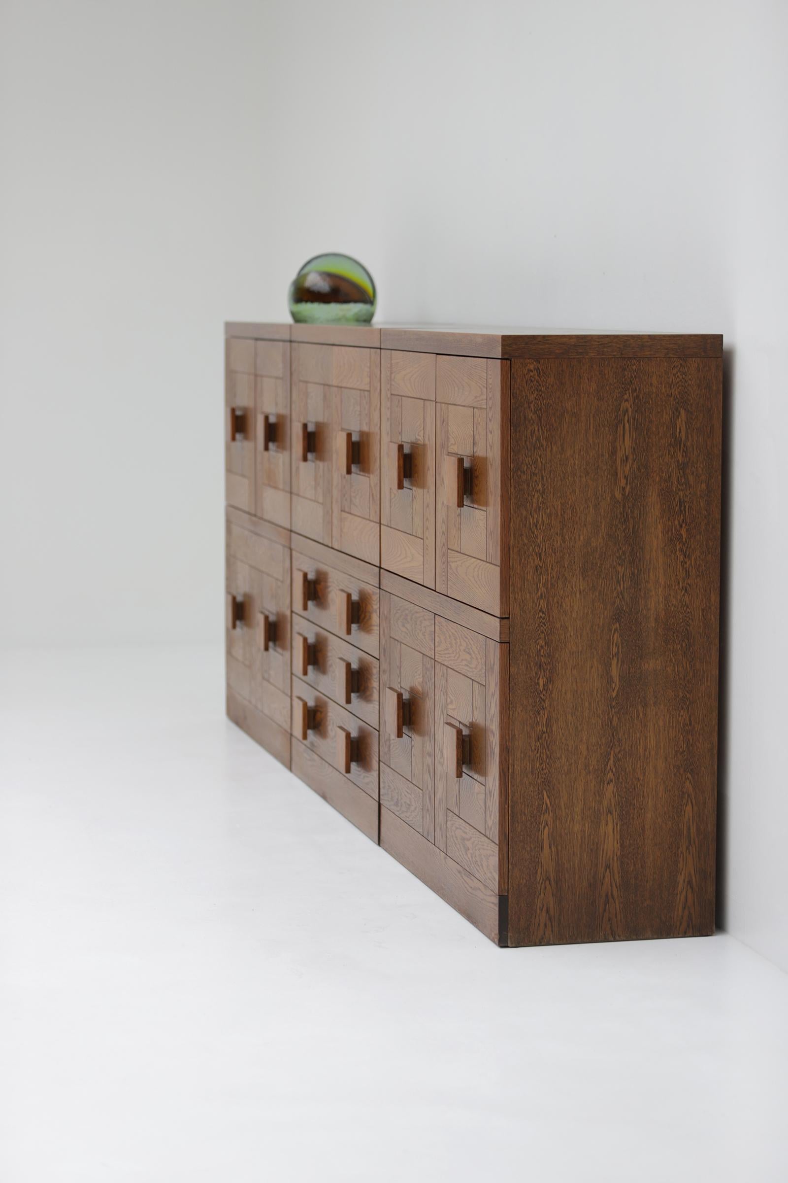 Wood Remarkable set of cabinets, designed and produced by Defour Belgium in the 1970s For Sale