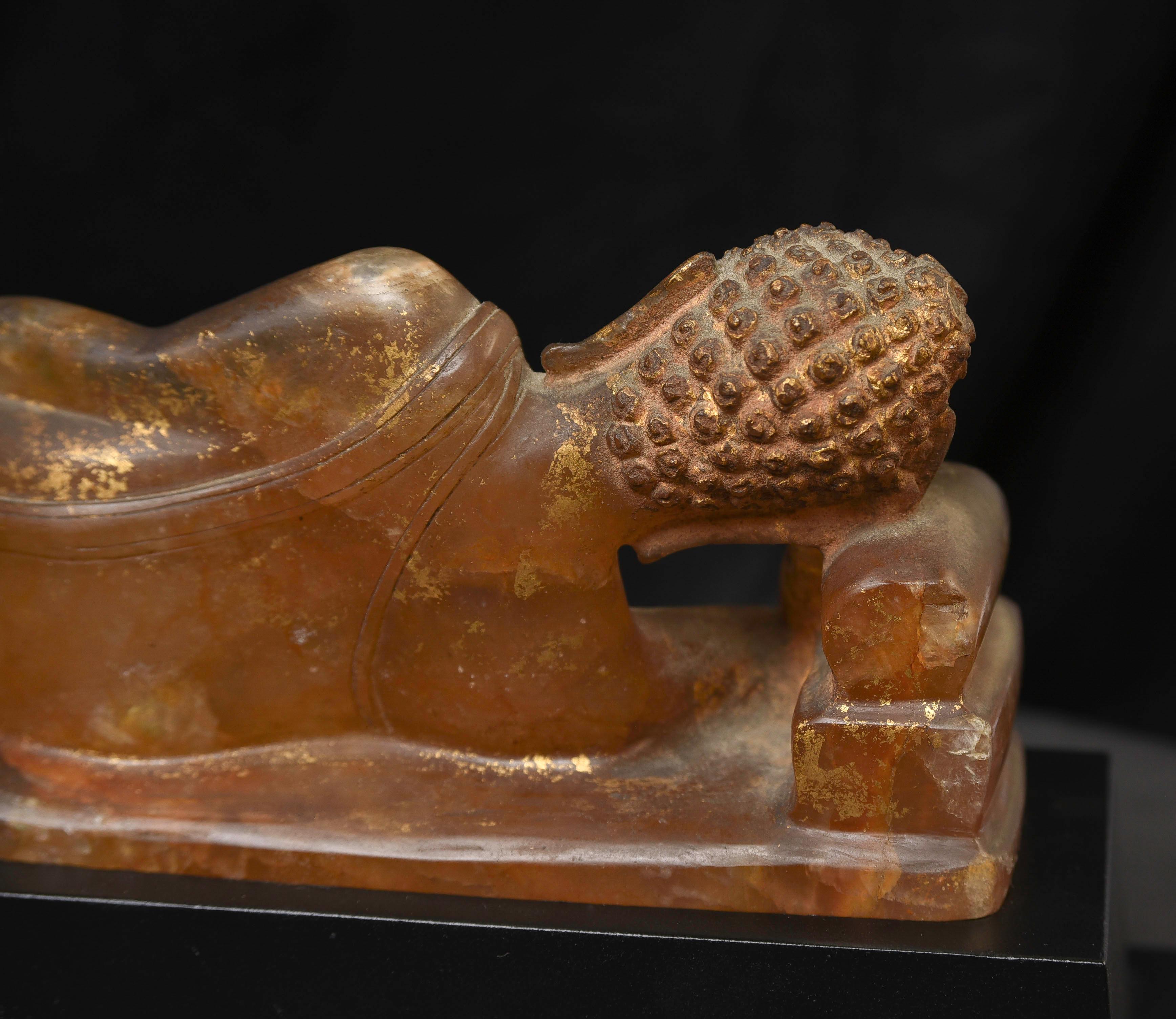 Thai Sukhothai Buddha -Early 20C -possibly earlier reclining Crystal Orig. Gild For Sale 5