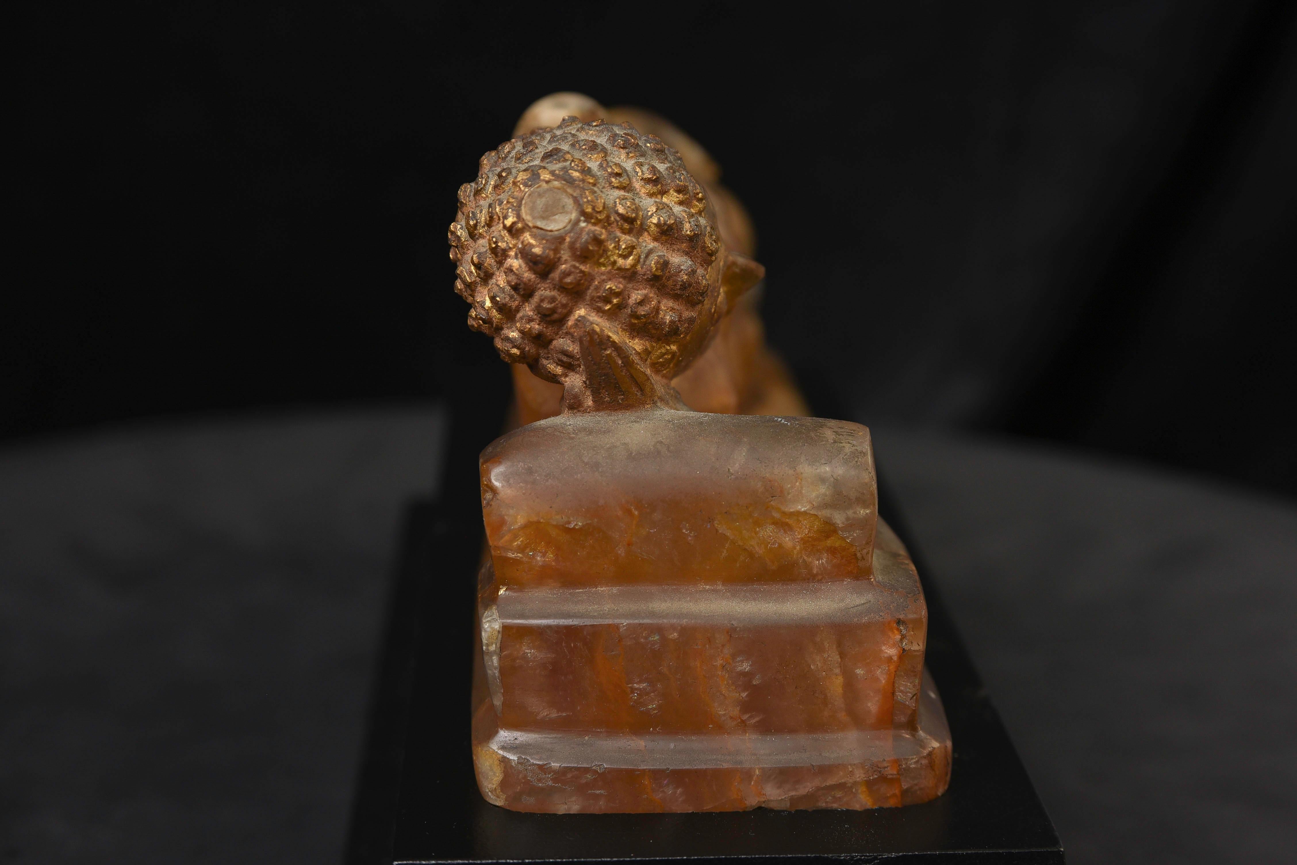 Thai Sukhothai Buddha -Early 20C -possibly earlier reclining Crystal Orig. Gild For Sale 6