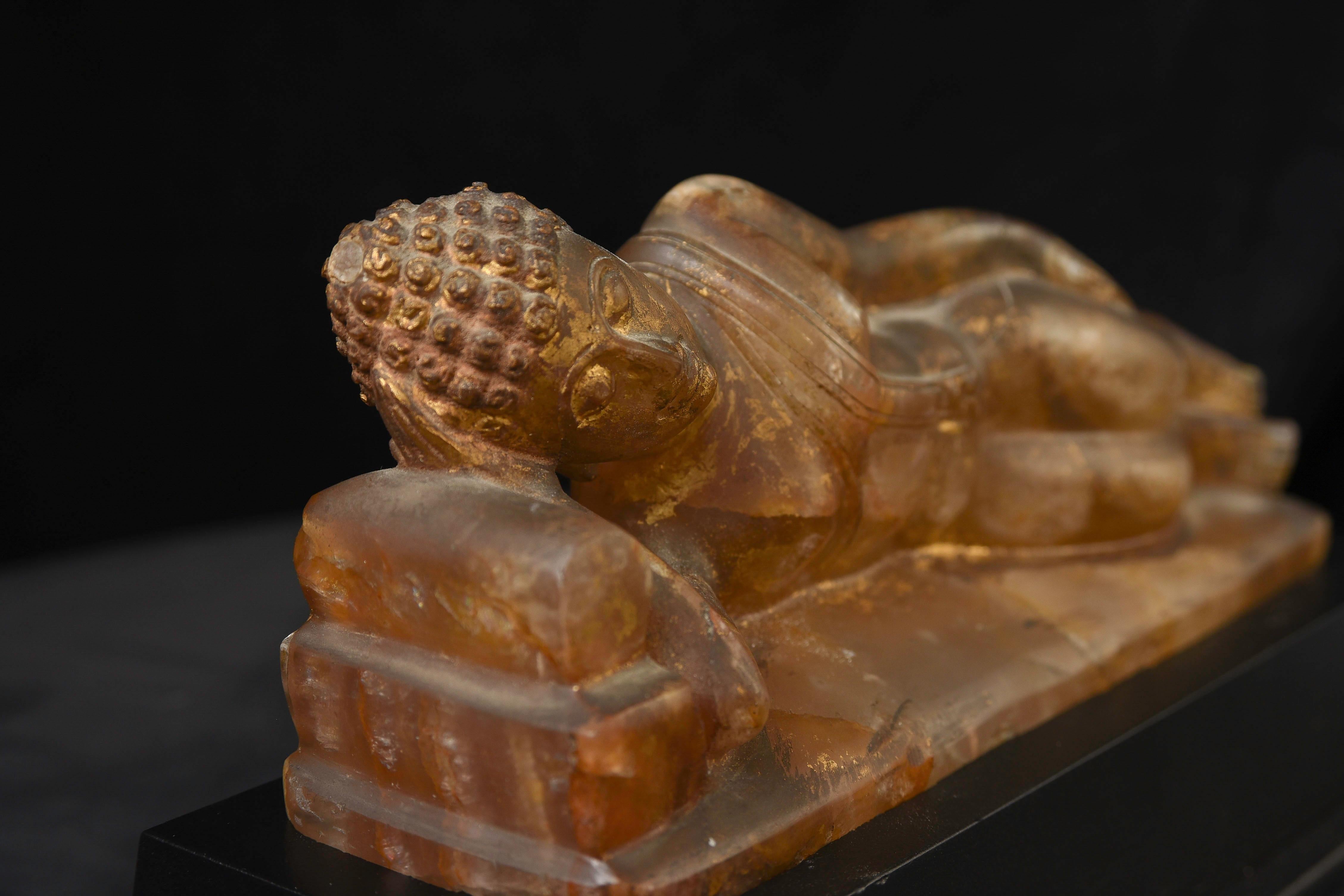 Thai Sukhothai Buddha -Early 20C -possibly earlier reclining Crystal Orig. Gild For Sale 7