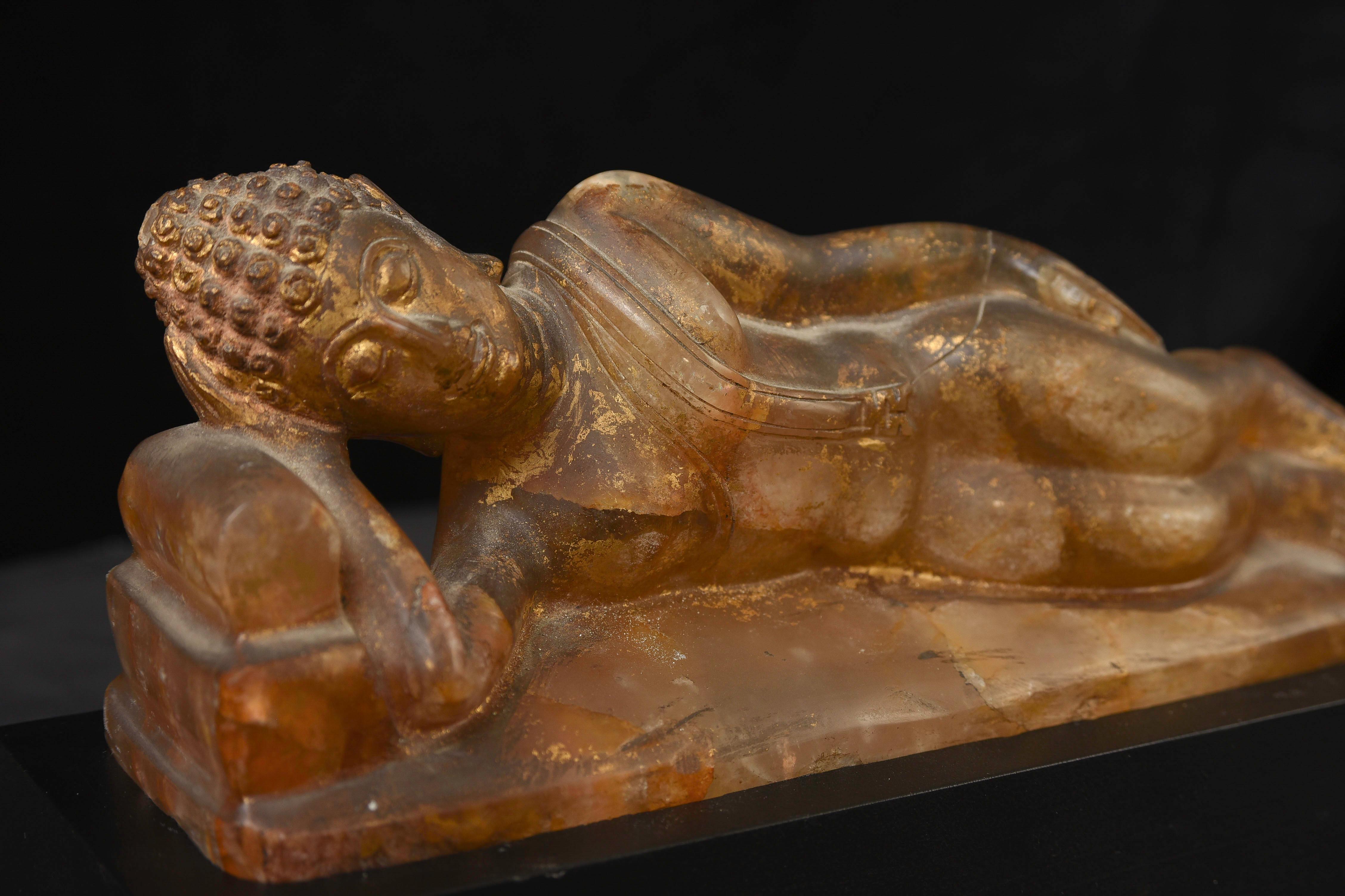 Thai Sukhothai Buddha -Early 20C -possibly earlier reclining Crystal Orig. Gild For Sale 8