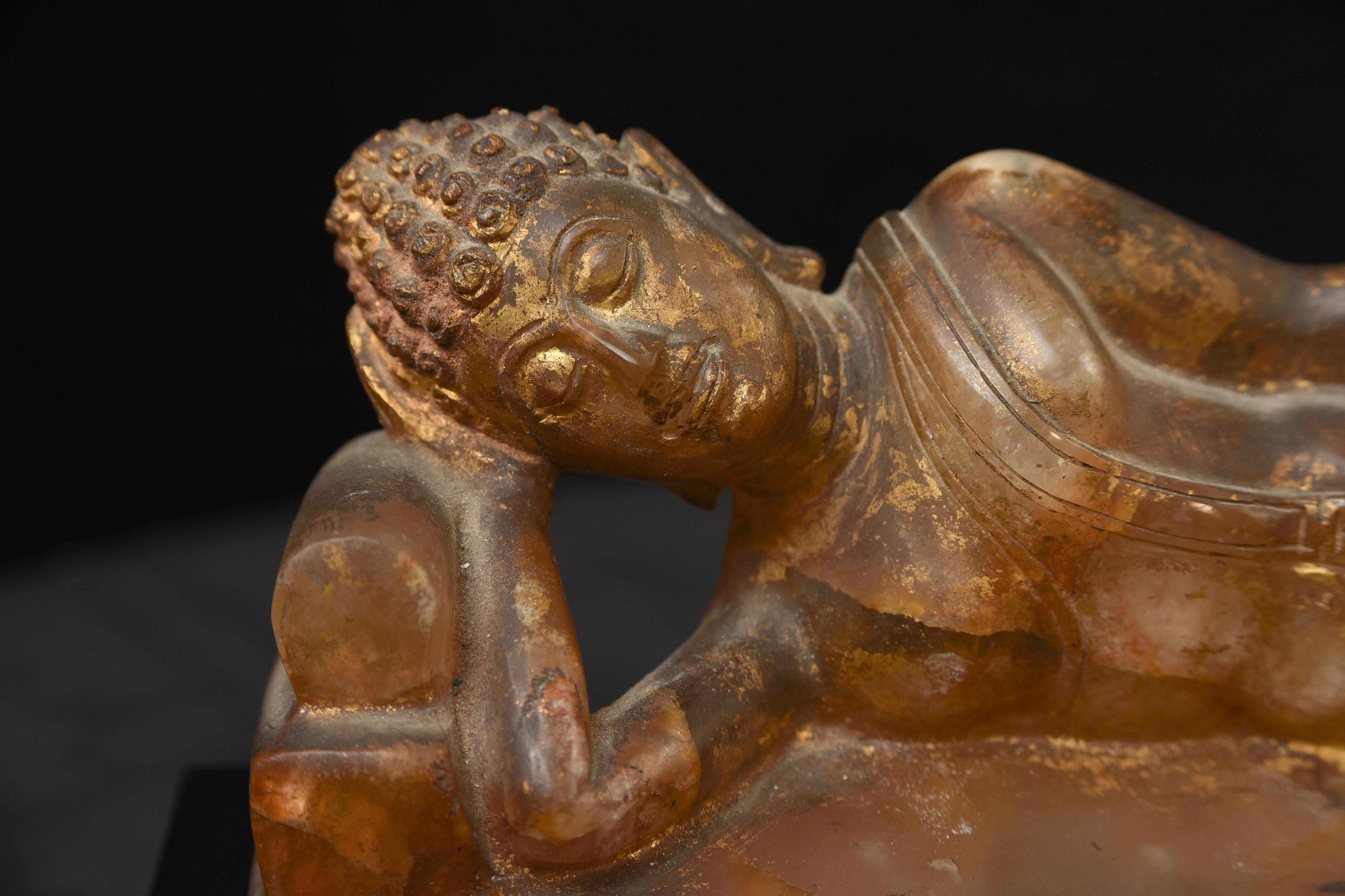 Thai Sukhothai Buddha -Early 20C -possibly earlier reclining Crystal Orig. Gild For Sale 9