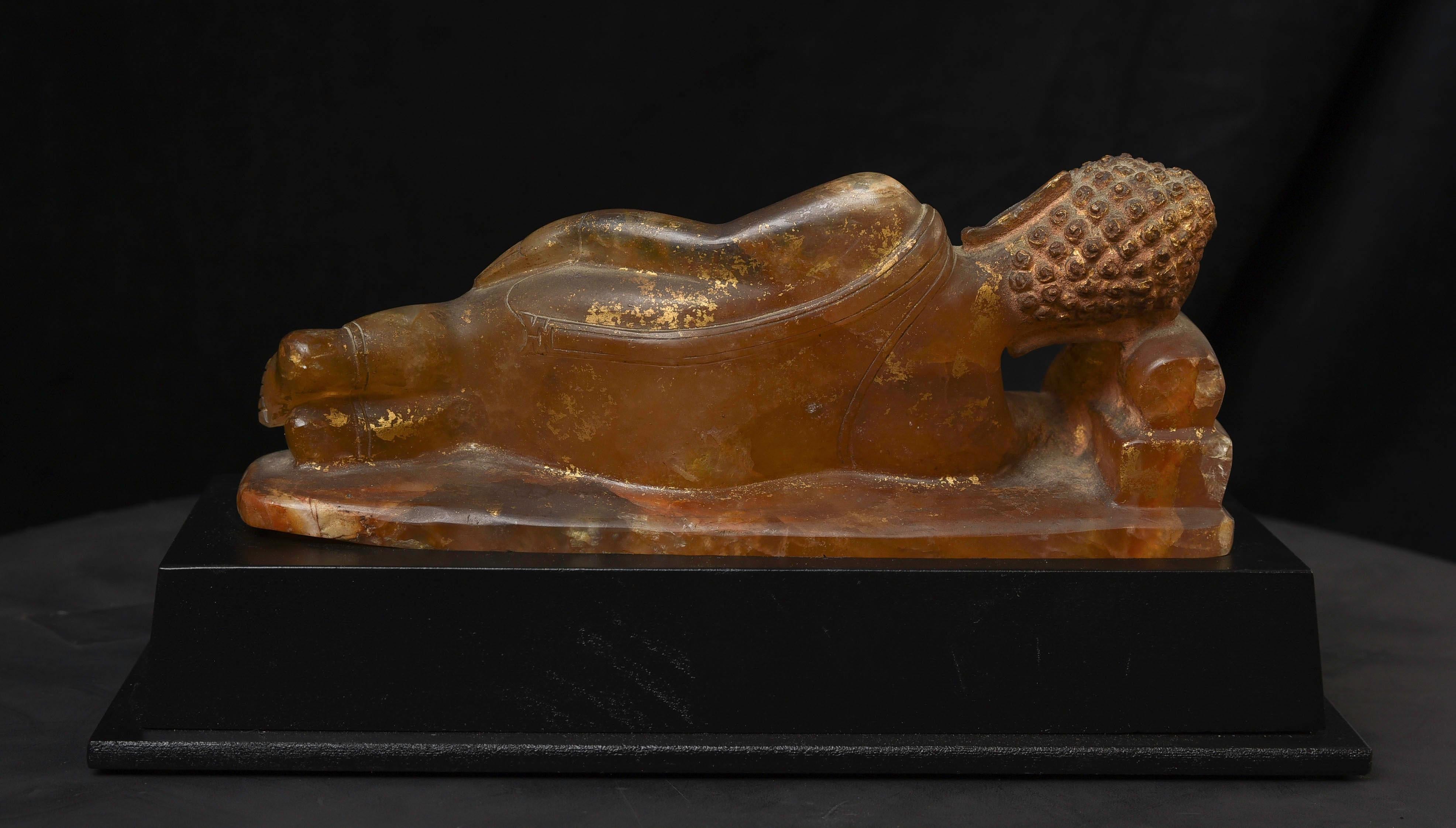 Thai Sukhothai Buddha -Early 20C -possibly earlier reclining Crystal Orig. Gild In Good Condition For Sale In Ukiah, CA