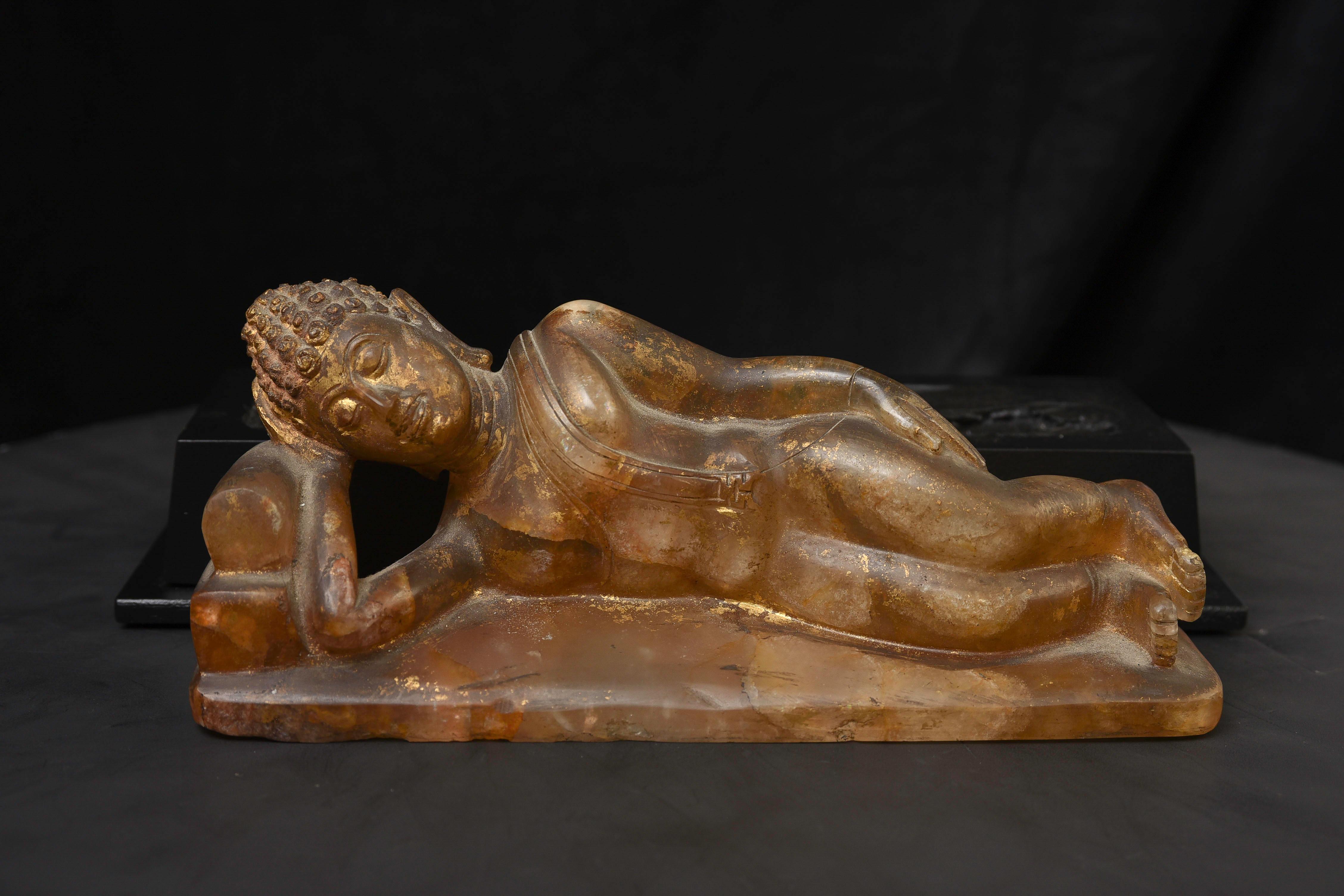 18th Century and Earlier Thai Sukhothai Buddha -Early 20C -possibly earlier reclining Crystal Orig. Gild For Sale