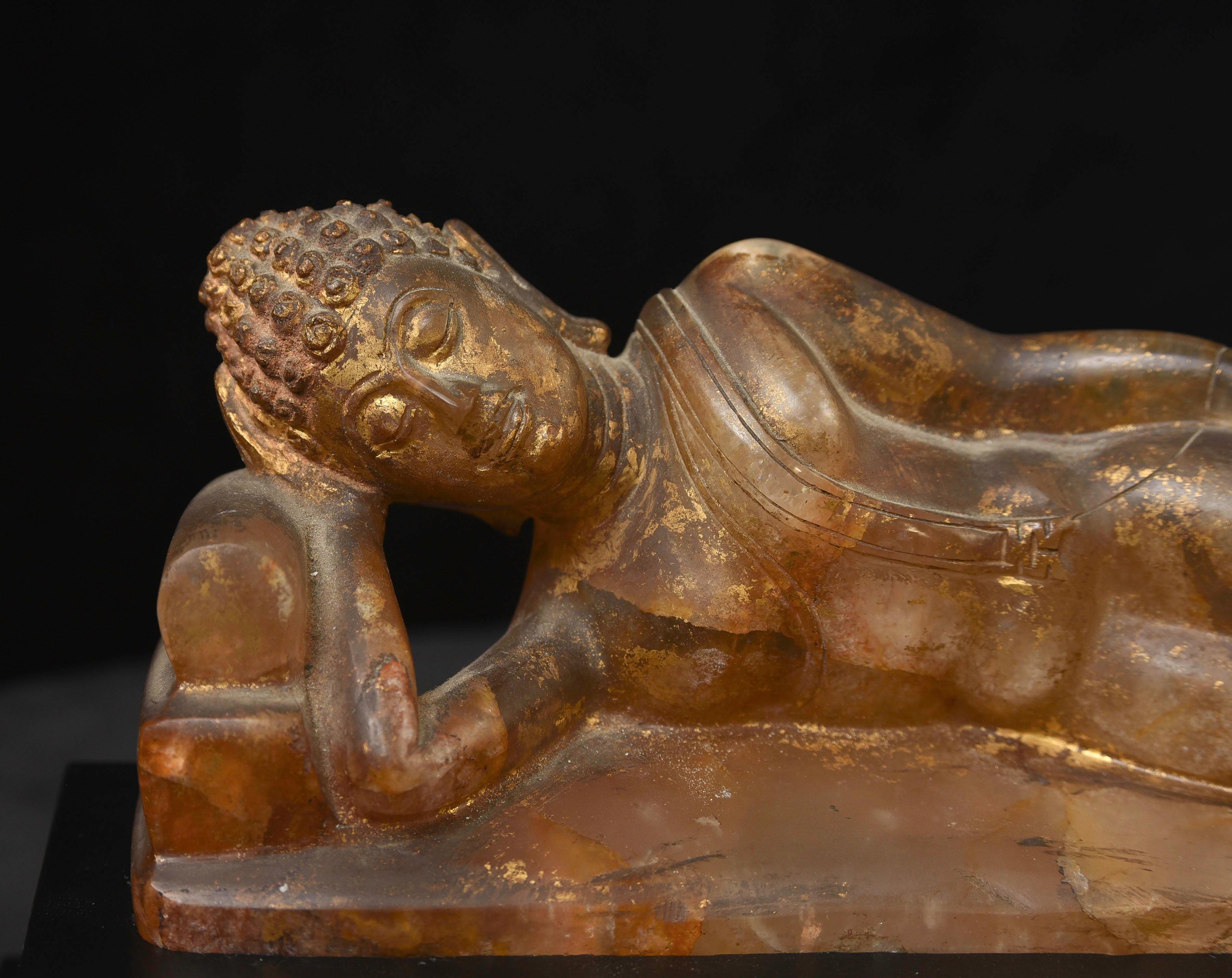 Thai Sukhothai Buddha -Early 20C -possibly earlier reclining Crystal Orig. Gild For Sale 2
