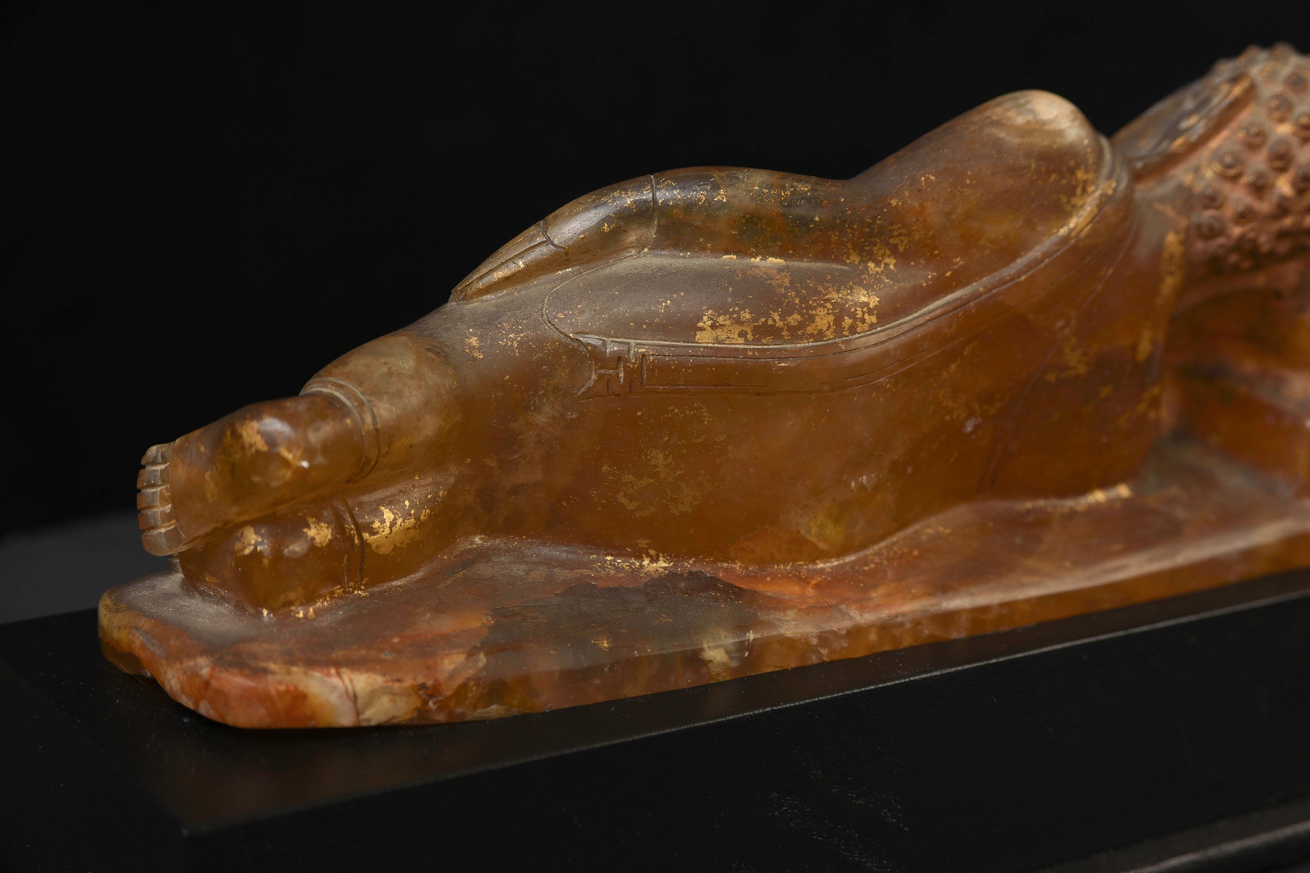 Thai Sukhothai Buddha -Early 20C -possibly earlier reclining Crystal Orig. Gild For Sale 4