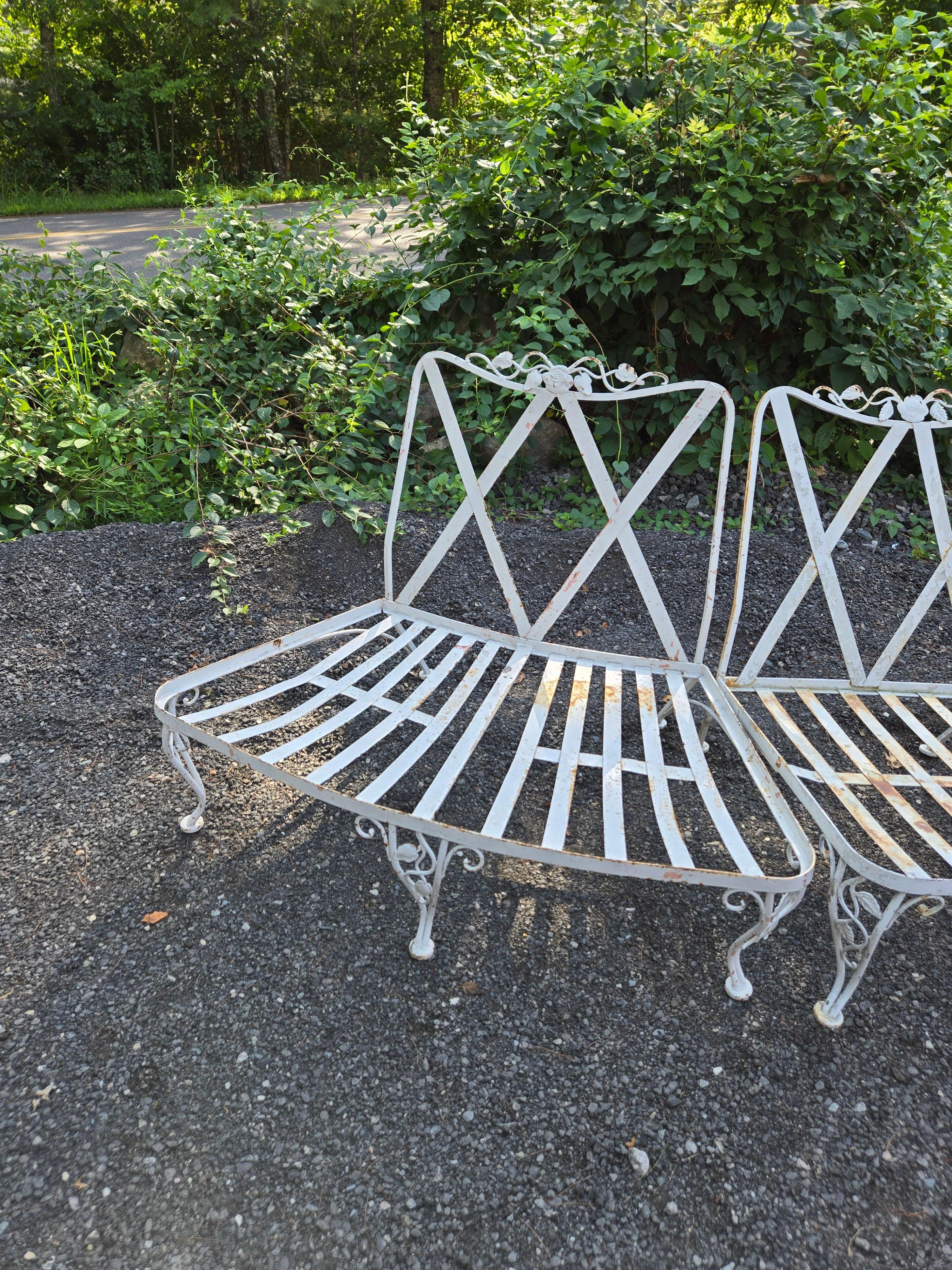 Mid-Century Modern Woodard Wrought Iron Garden Seating For Sale