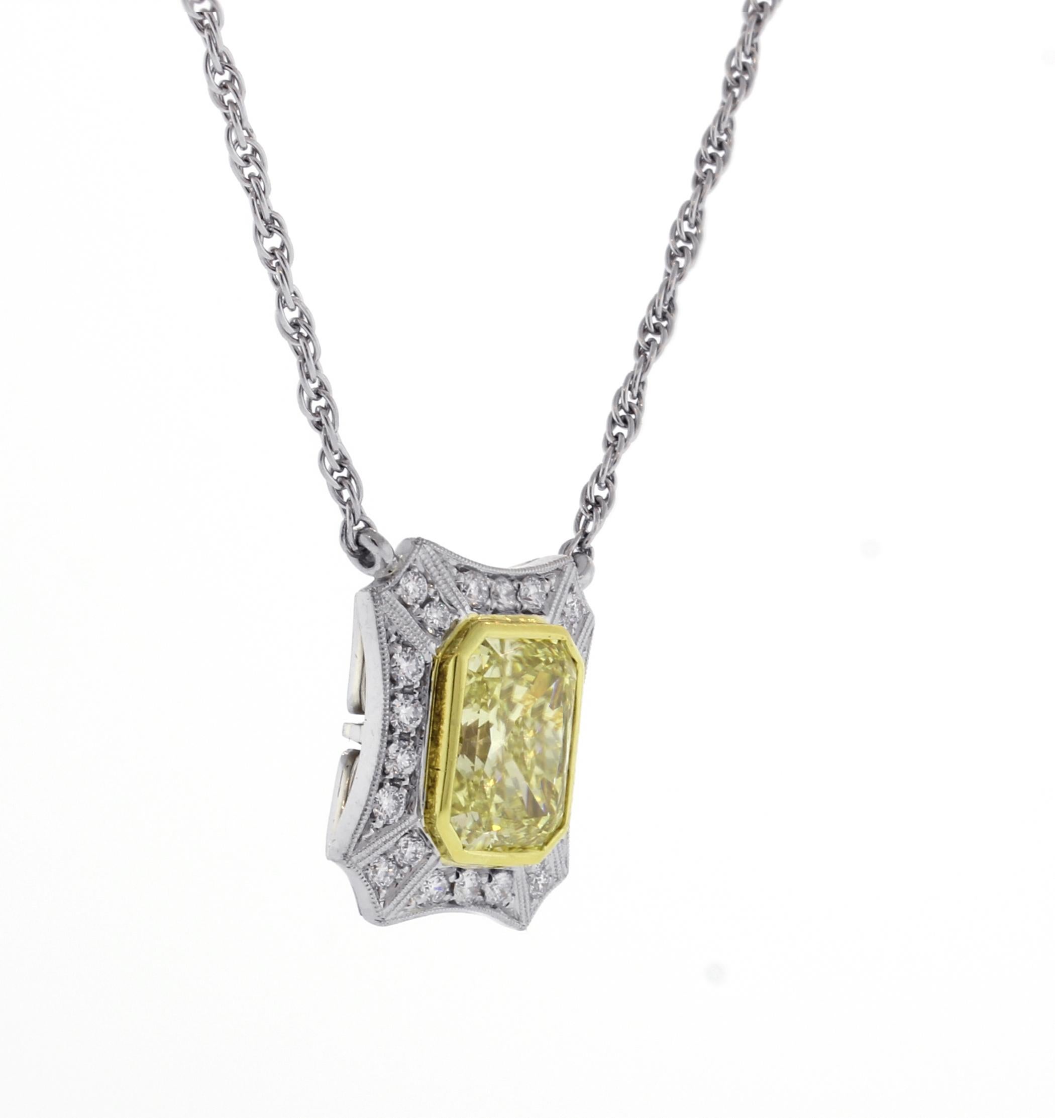 Radiant Cut Remarkable Yellow Diamond Pendent For Sale