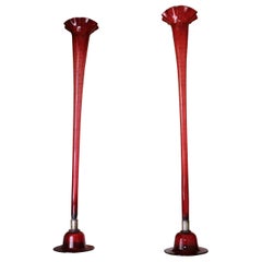 Remarkably tall pair of 19th Century Ruby glass floor trumpet vases